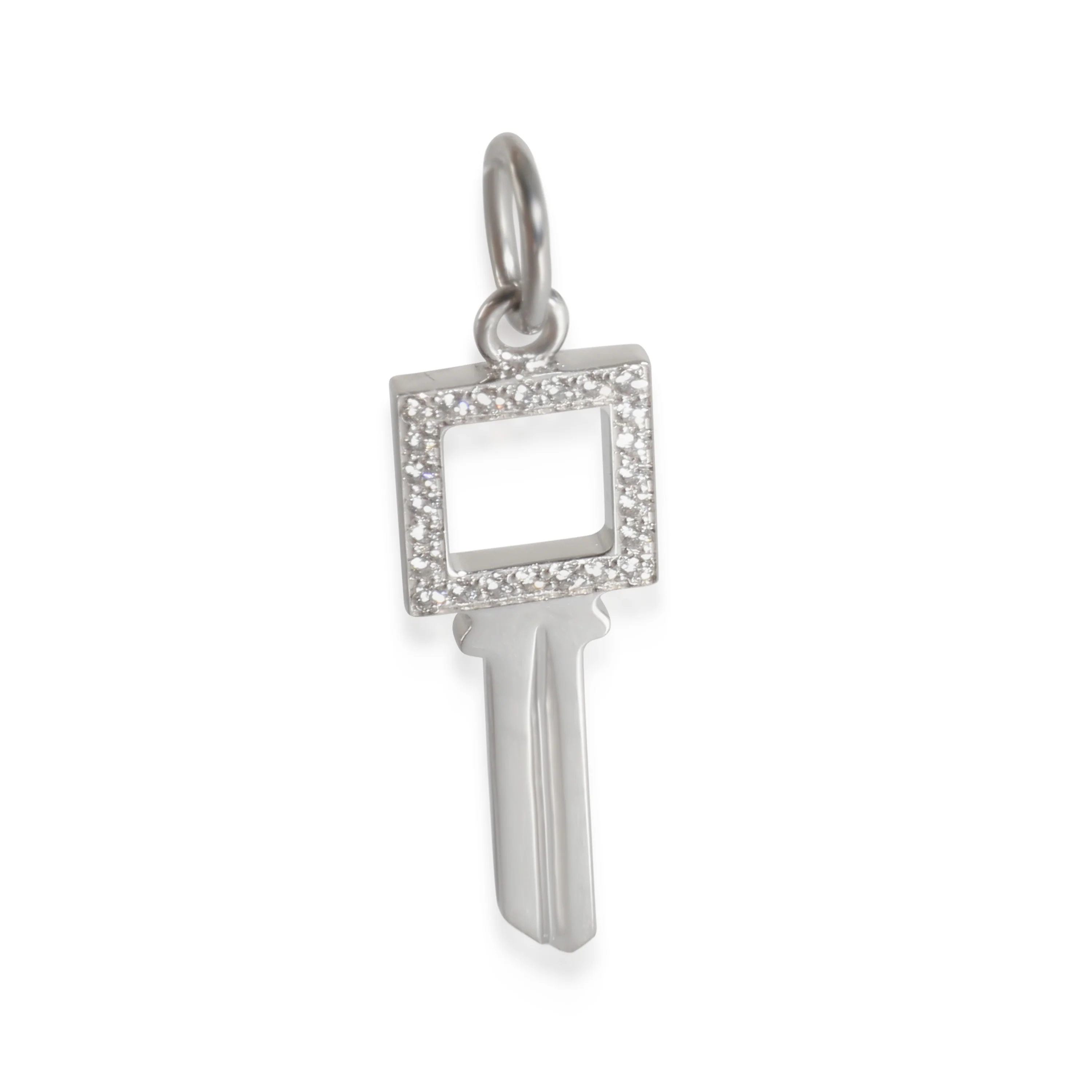 Modern Open Square Mini Key Pendant 18K White Gold 0.05 Ctw