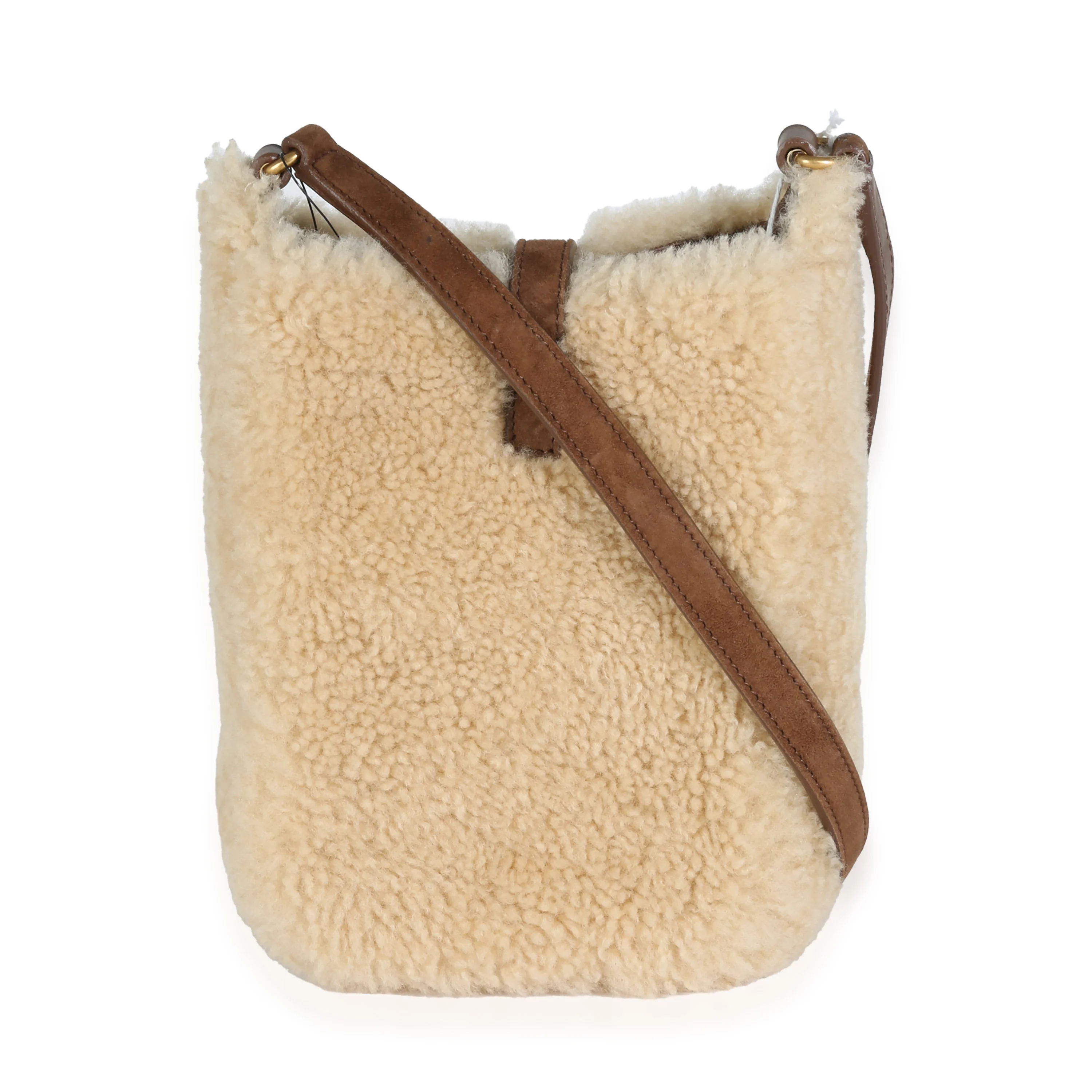 Natural Beige Dark Cigar Shearling Mini Le 5 A 7 Vertical Bag - Image 4