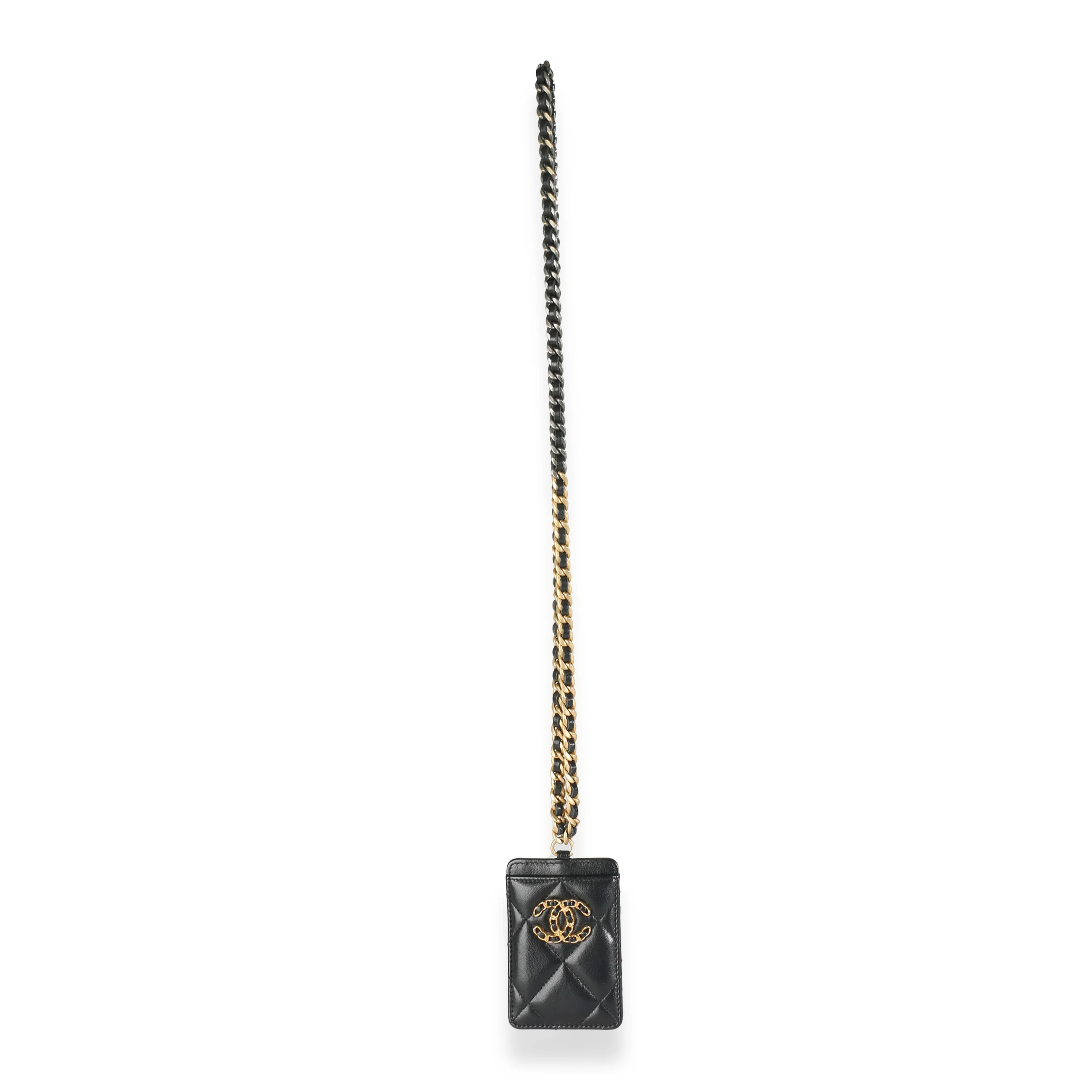 Black Quilted Goatskin Chanel 19 Card Holder On Chain - Image 8