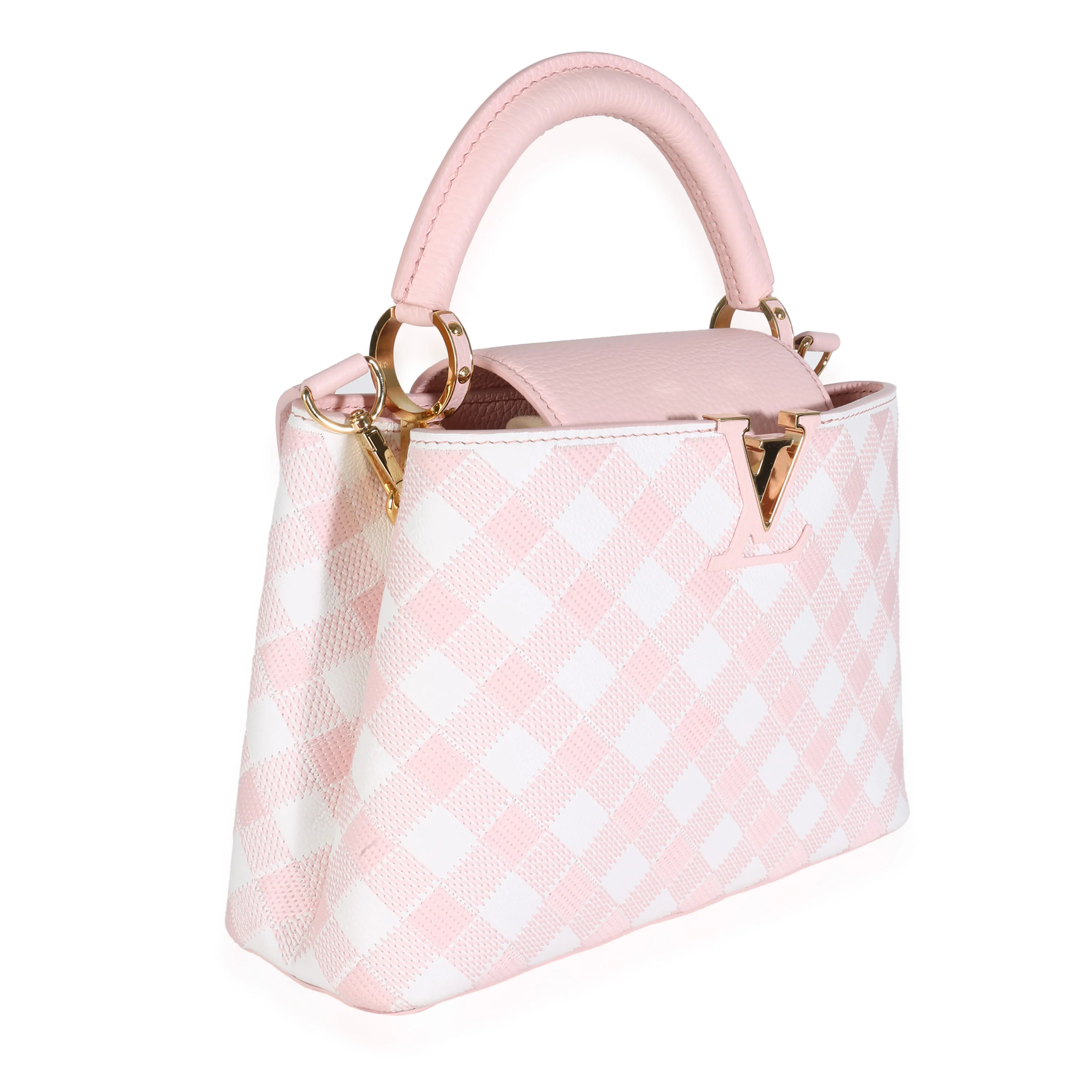 Light Pink Embroidered Taurillon Vichy Capucines BB - Image 3