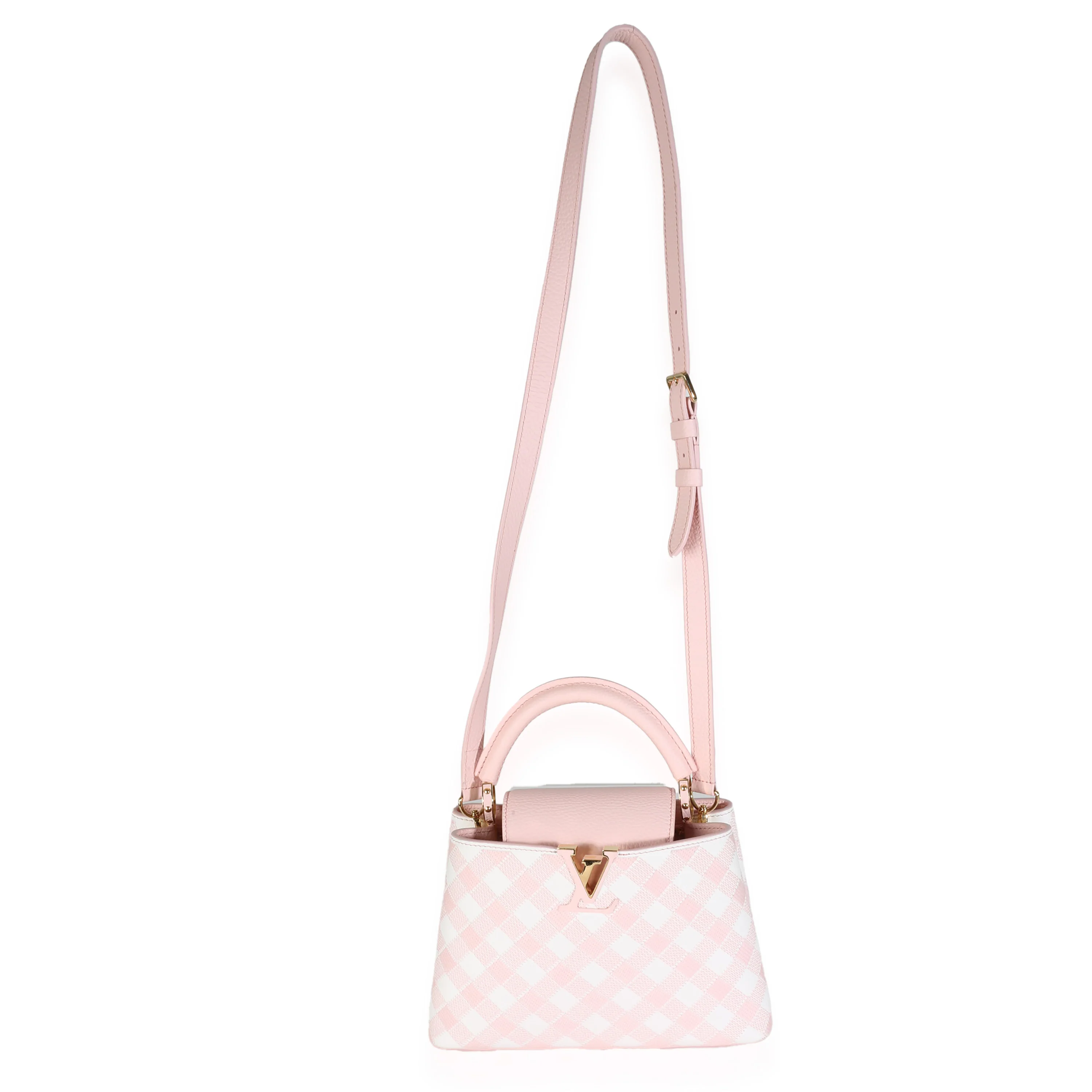 Light Pink Embroidered Taurillon Vichy Capucines BB - Image 7