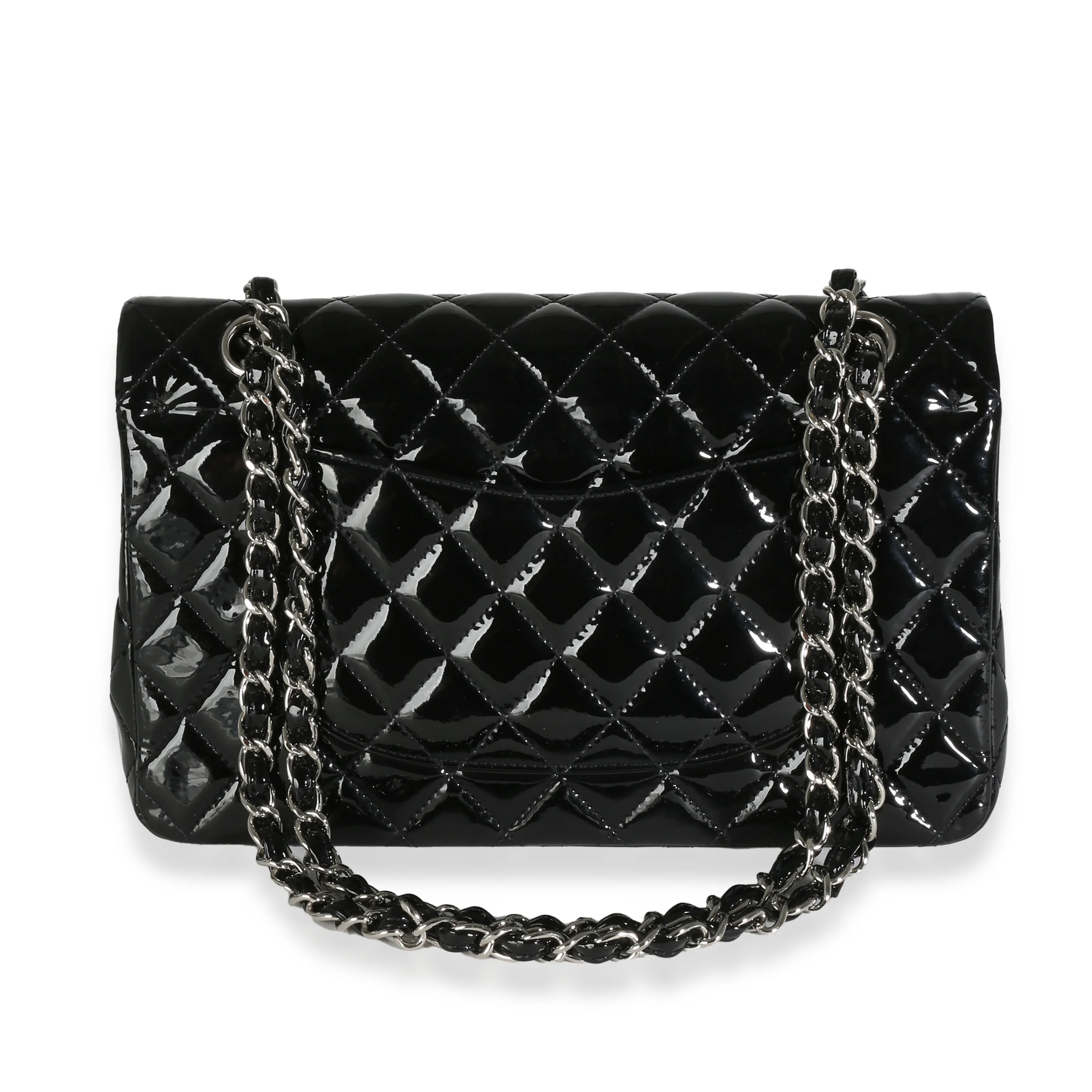 Black Quilted Patent Medium Classic Double Flap Bag - Image 4