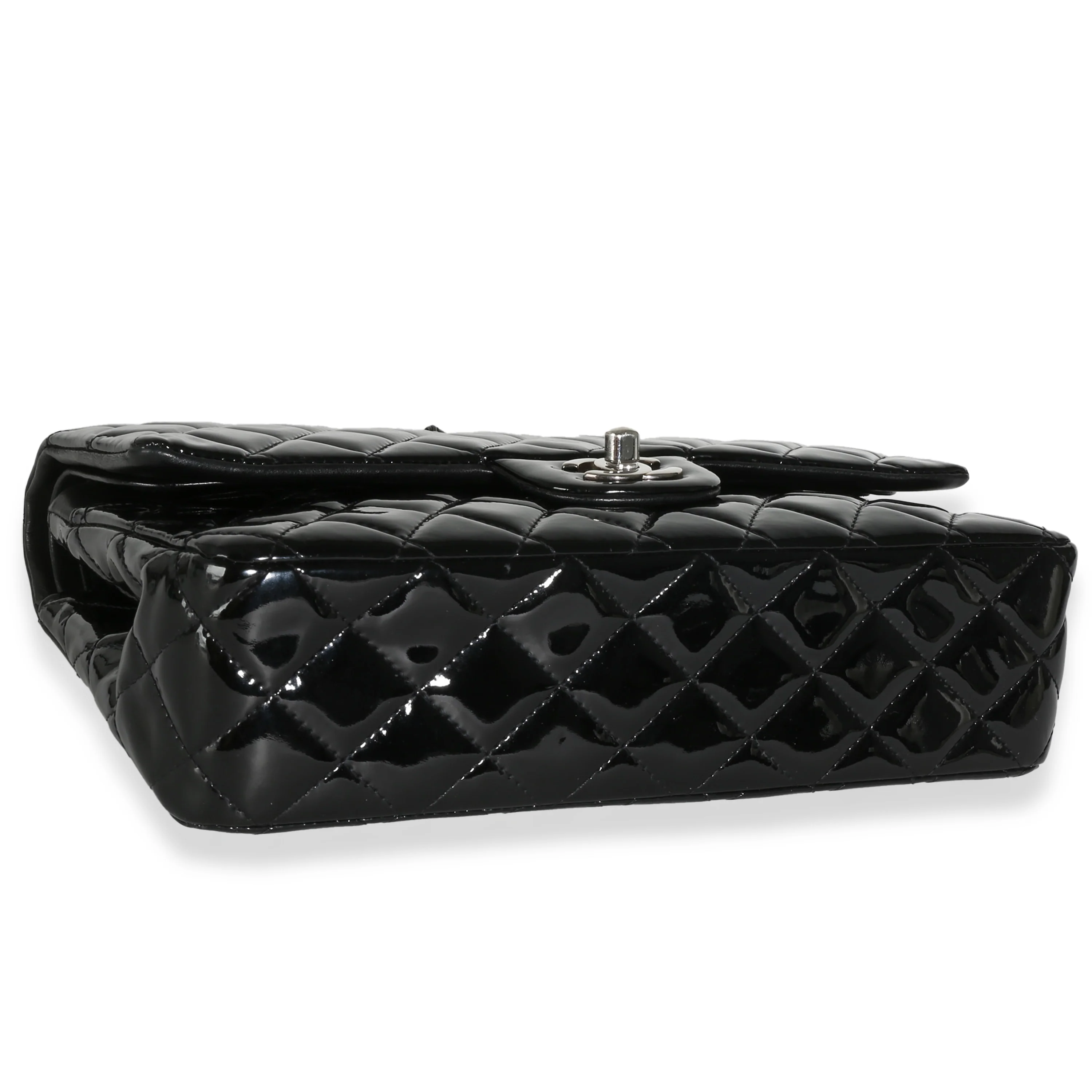 Black Quilted Patent Medium Classic Double Flap Bag - Image 6