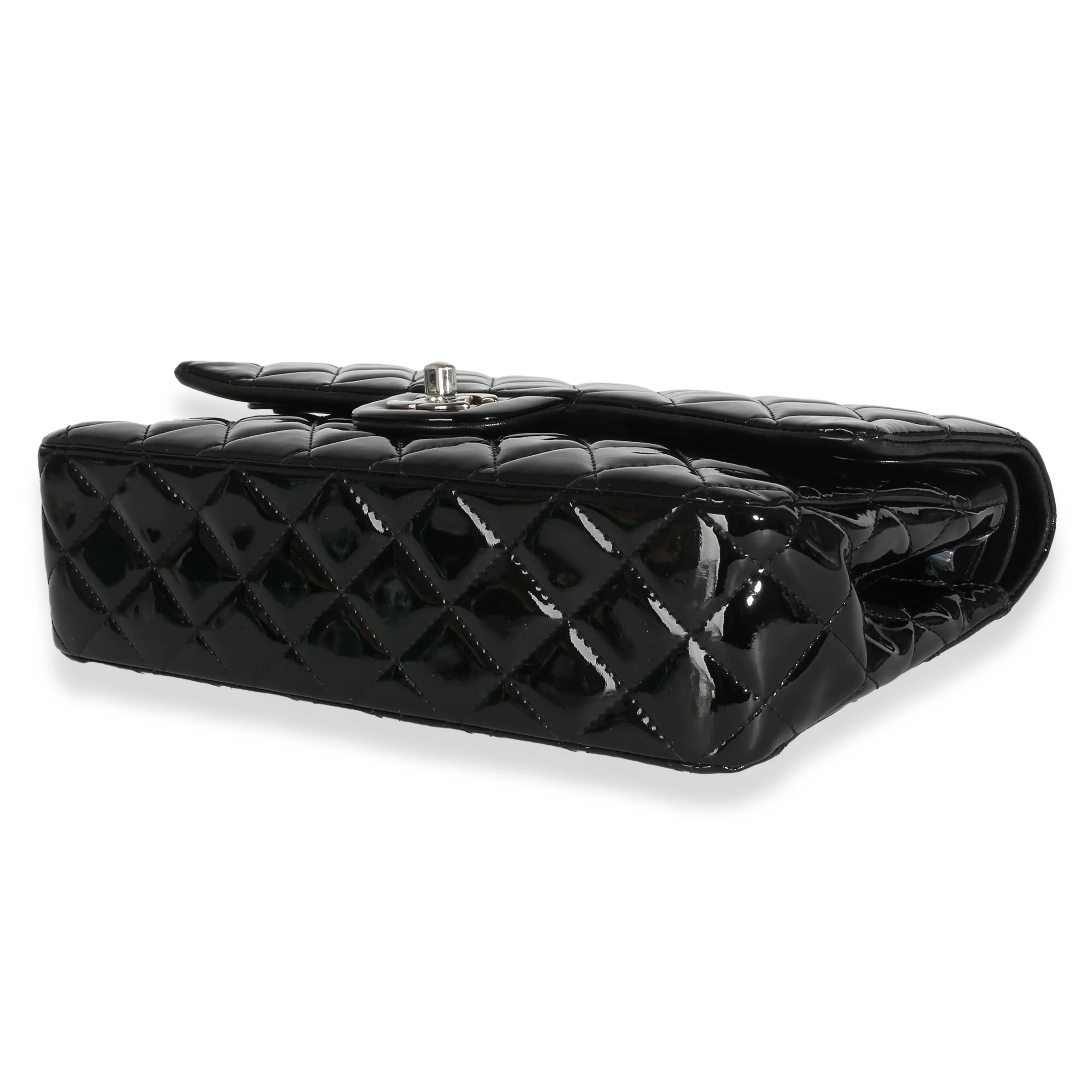 Black Quilted Patent Medium Classic Double Flap Bag - Image 7