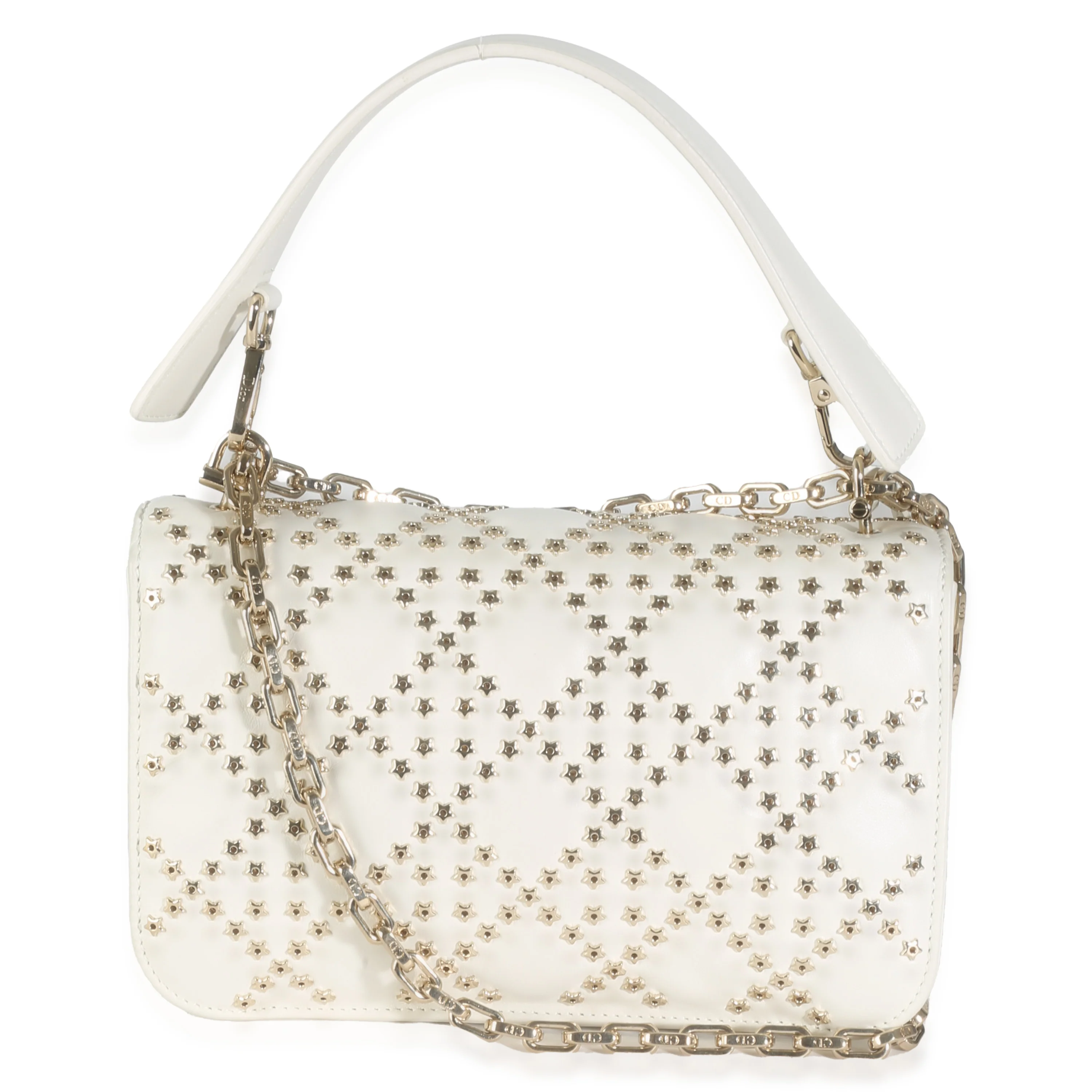 White Lambskin Star Studded Cannage Dioraddict Flap Bag - Image 4