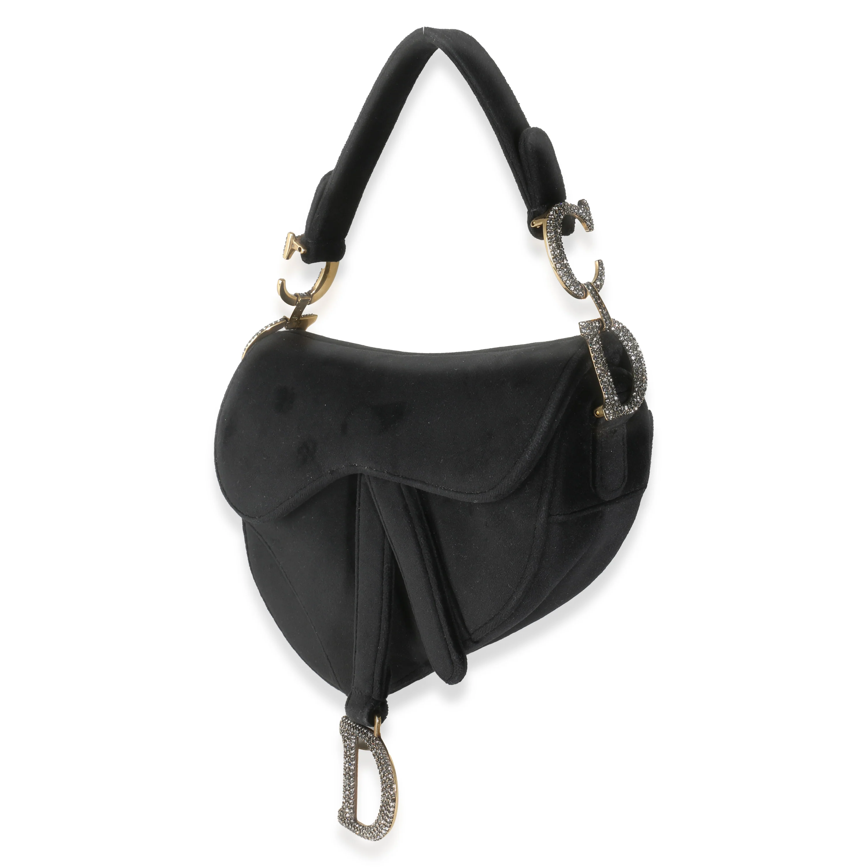 Black Velvet Crystal Mini Saddle Bag - Image 2
