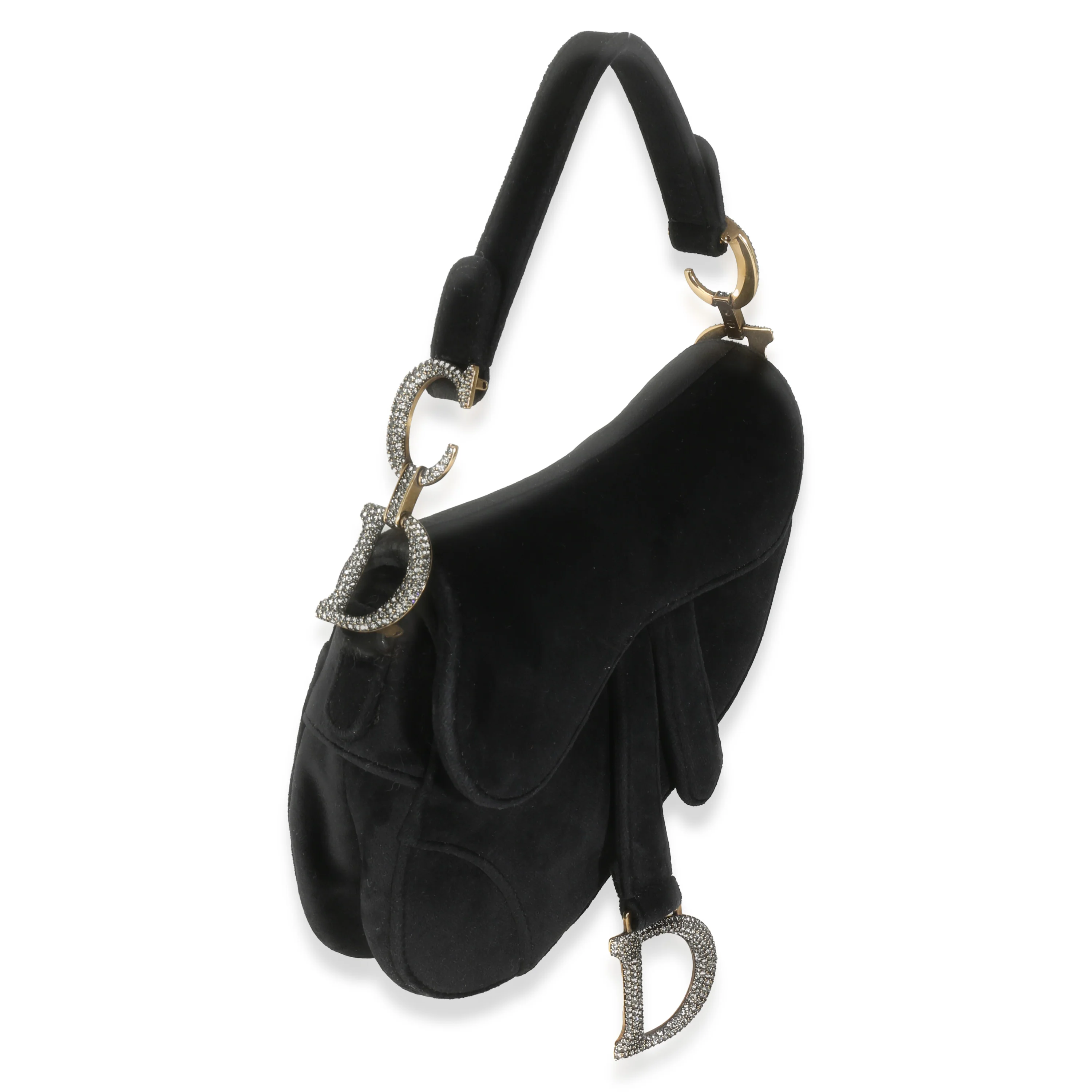 Black Velvet Crystal Mini Saddle Bag - Image 3