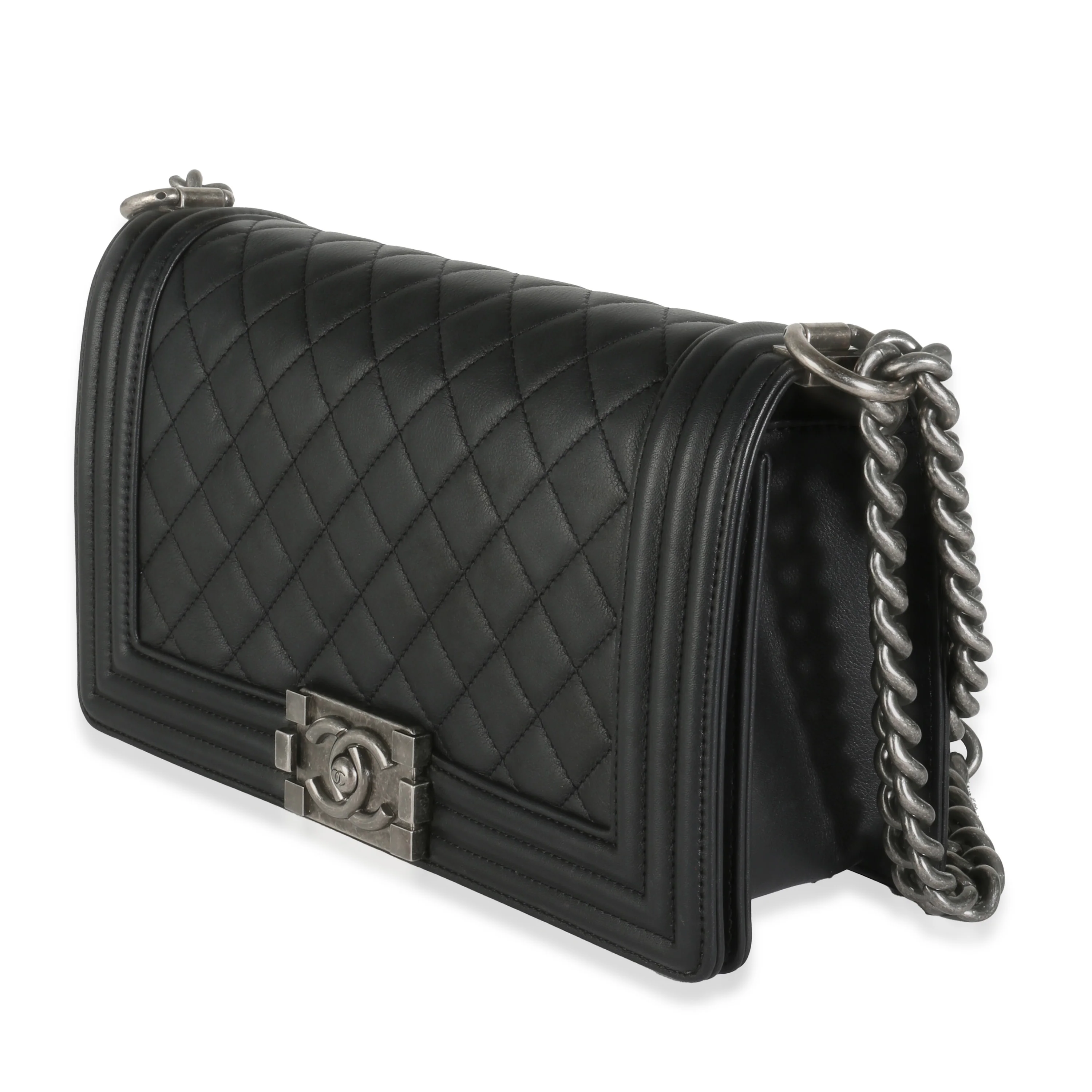 Black Quilted Lambskin Medium Boy Bag - Image 2