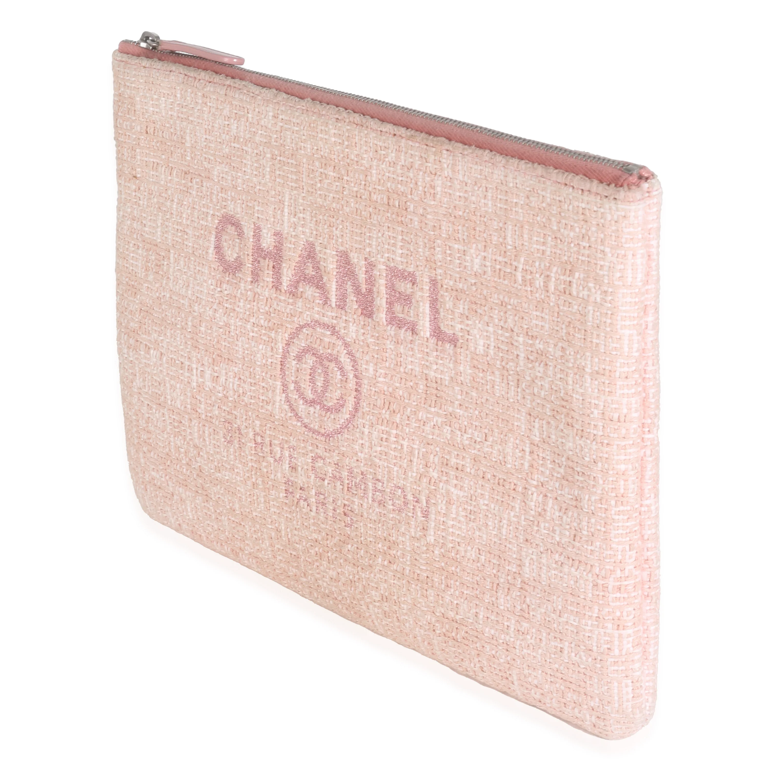 Pink Woven Straw Raffia Tweed Deauville Pouch - Image 2