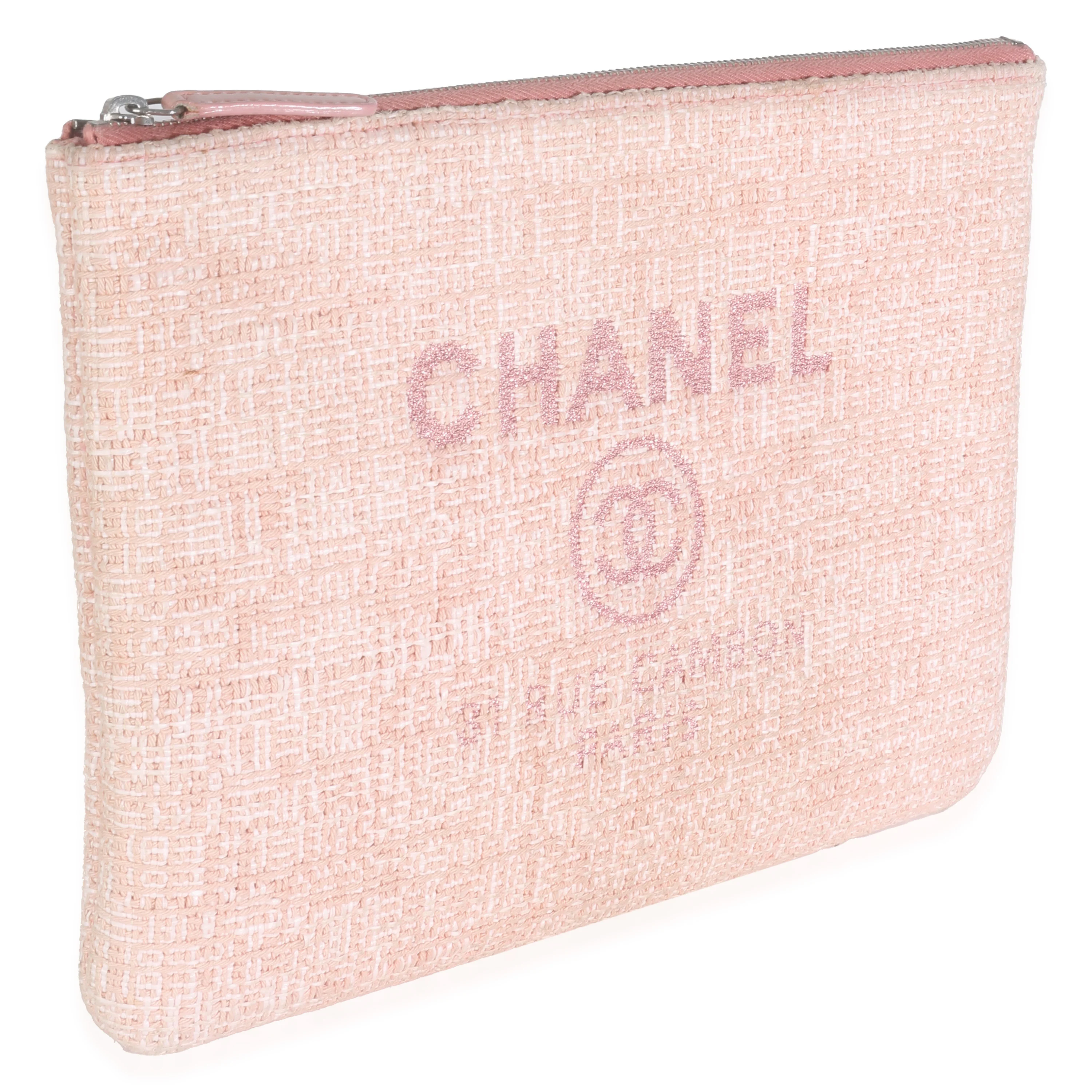 Pink Woven Straw Raffia Tweed Deauville Pouch - Image 3
