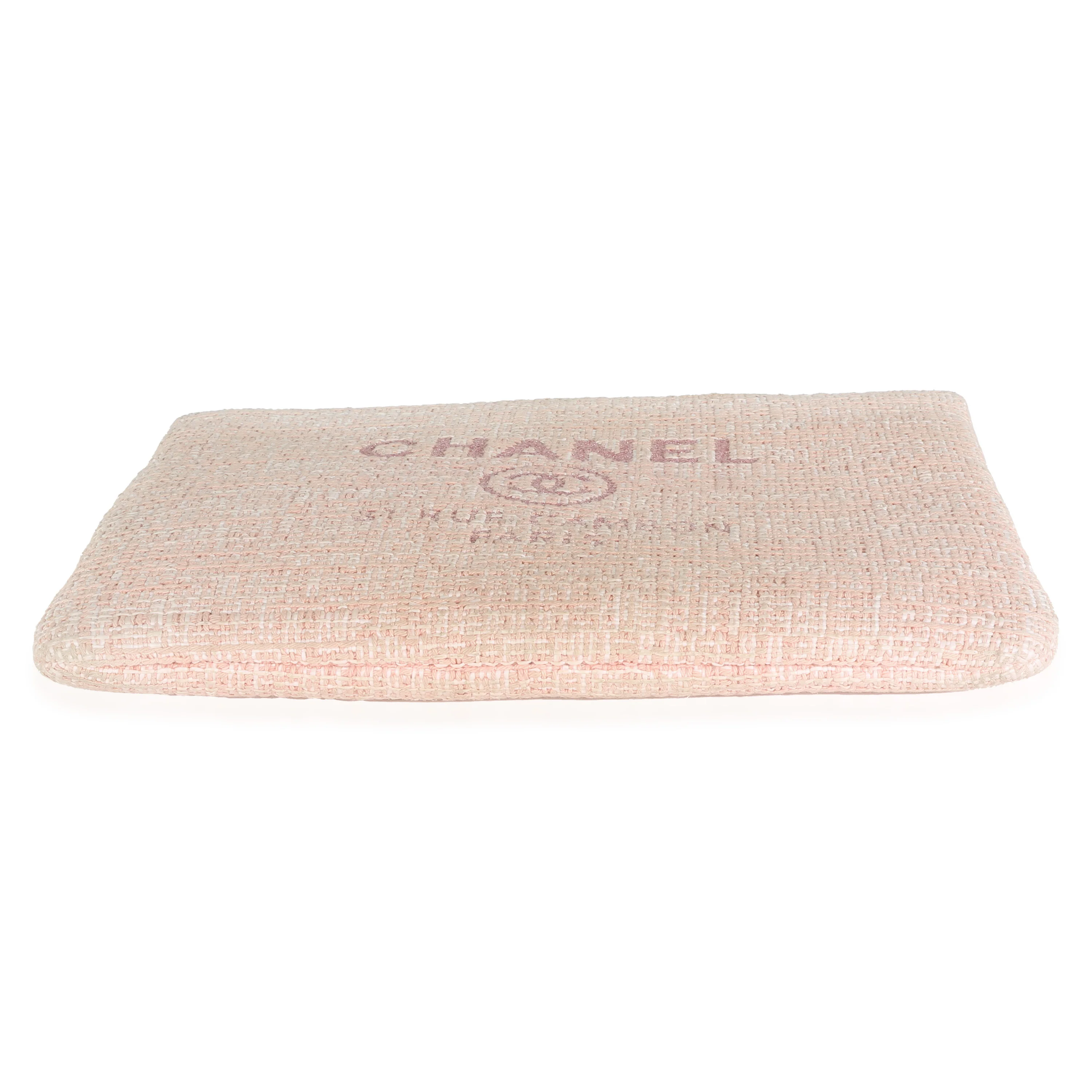Pink Woven Straw Raffia Tweed Deauville Pouch - Image 5