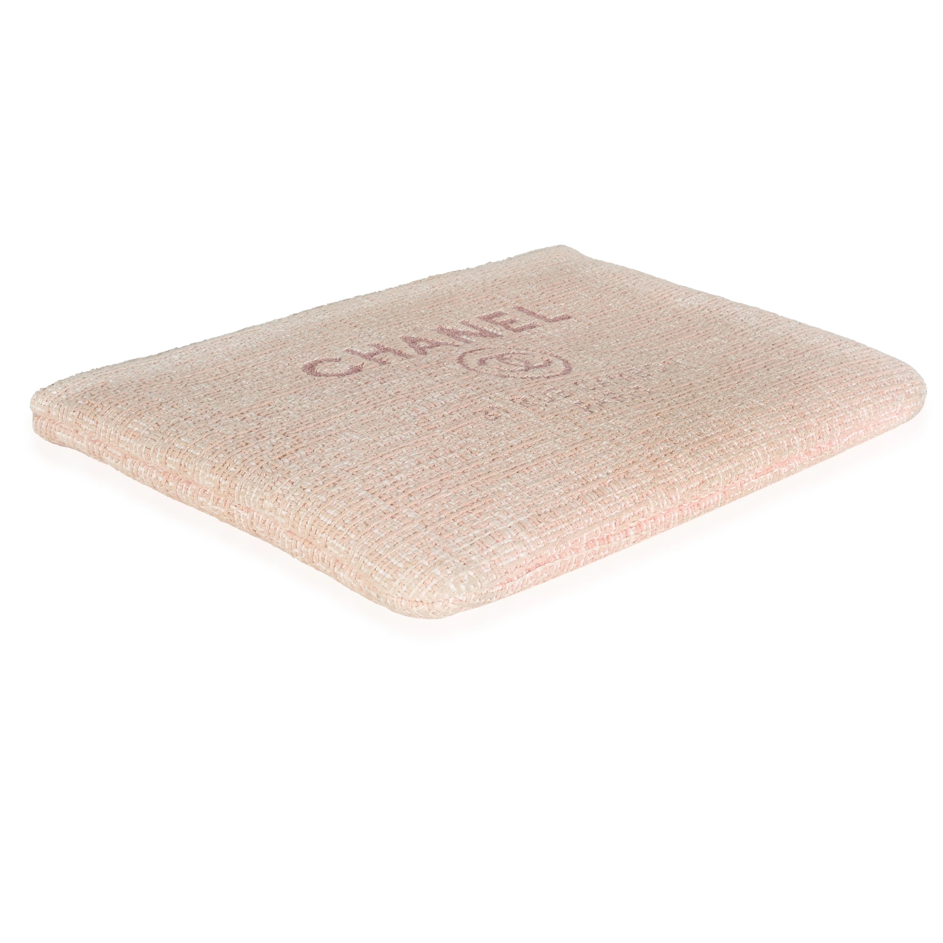 Pink Woven Straw Raffia Tweed Deauville Pouch - Image 6