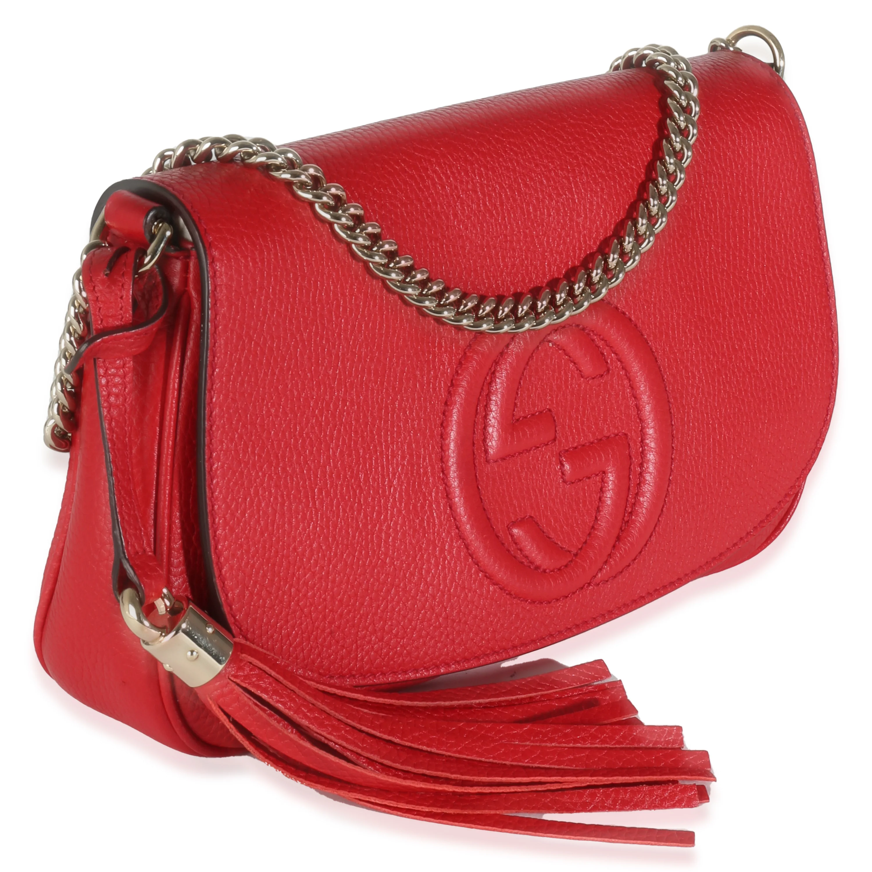 Red Pebbled Calfskin Medium Soho Crossbody Flap Bag - Image 3