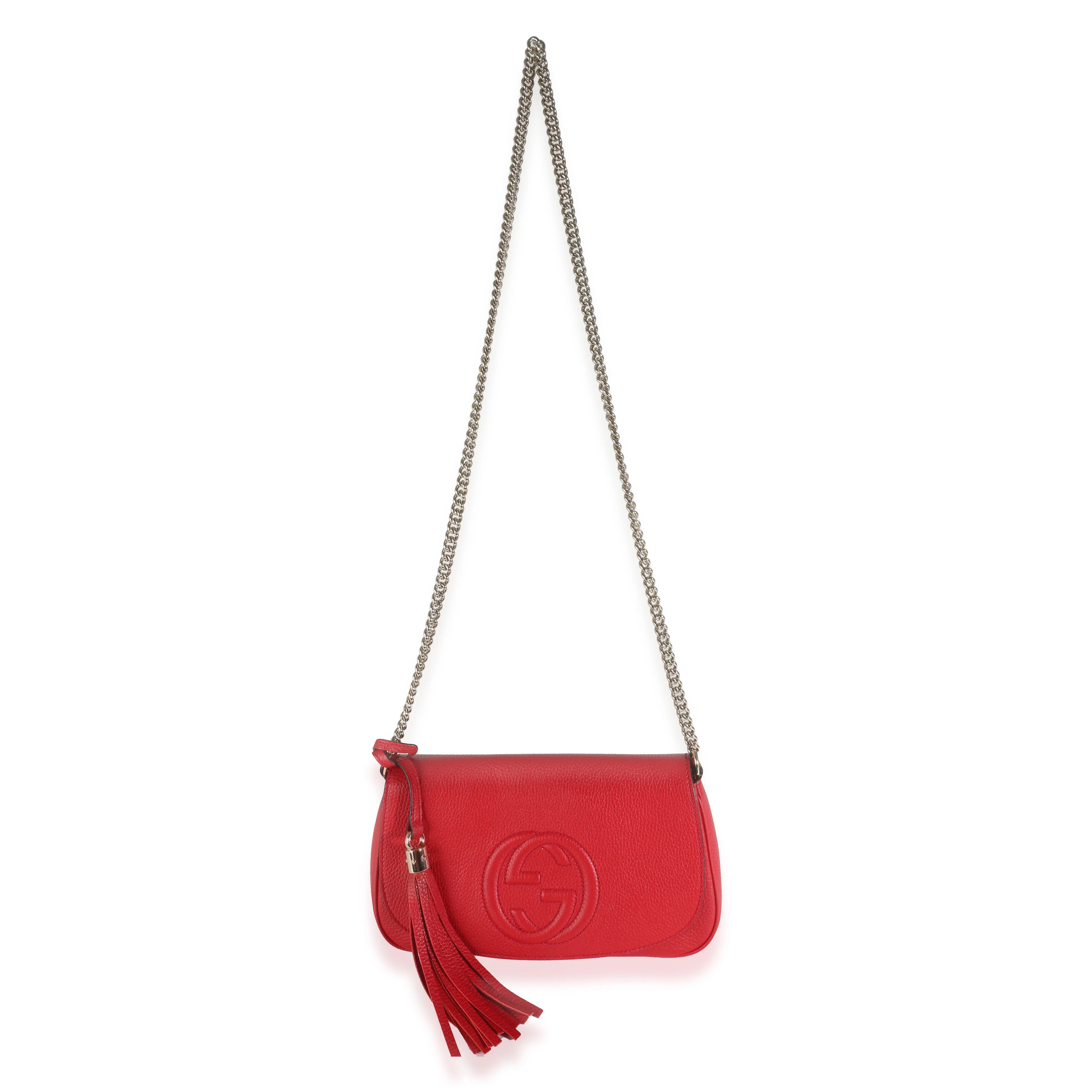 Red Pebbled Calfskin Medium Soho Crossbody Flap Bag - Image 8