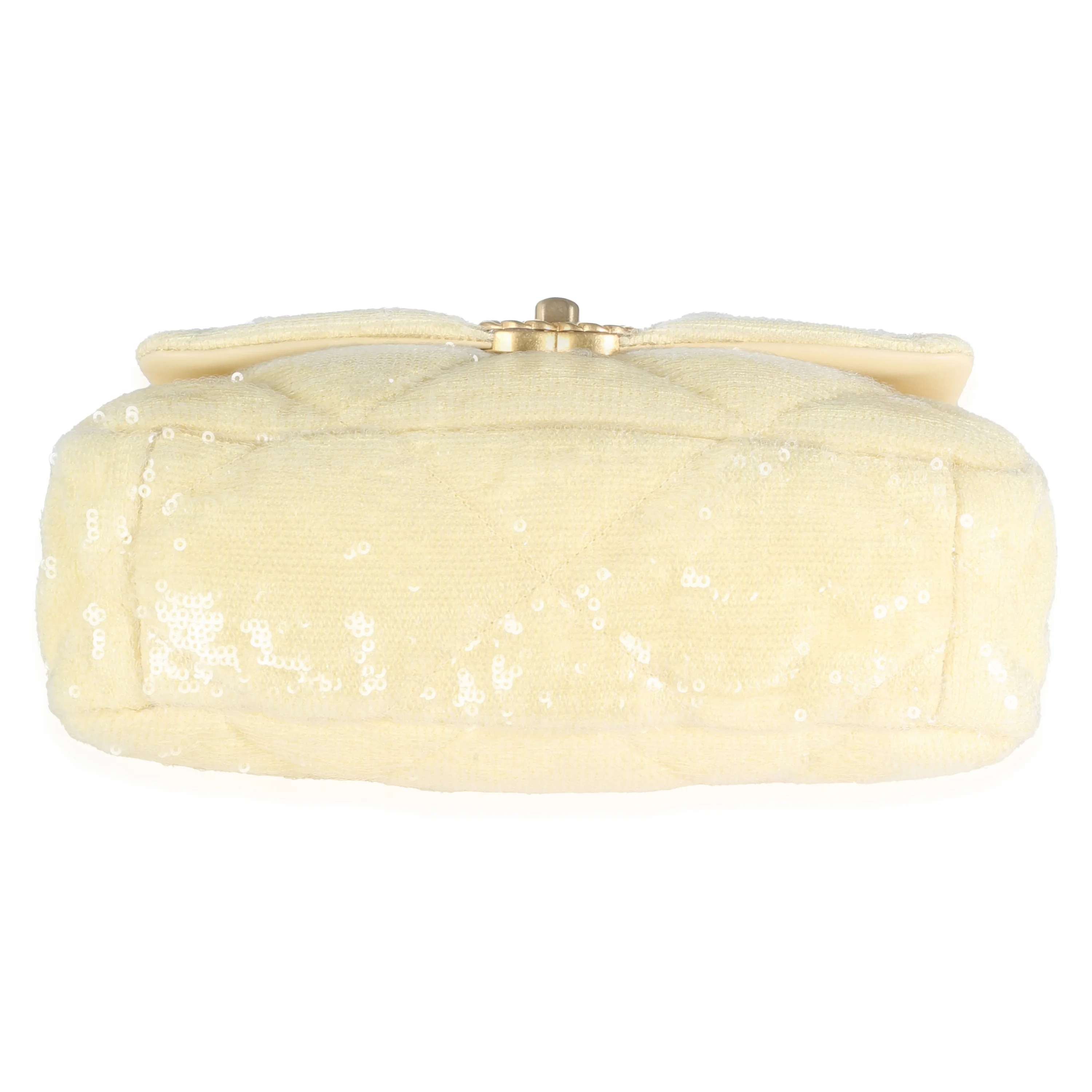 Light Yellow Quilted Sequin Small Chanel 19 Flap Bag - Image 5