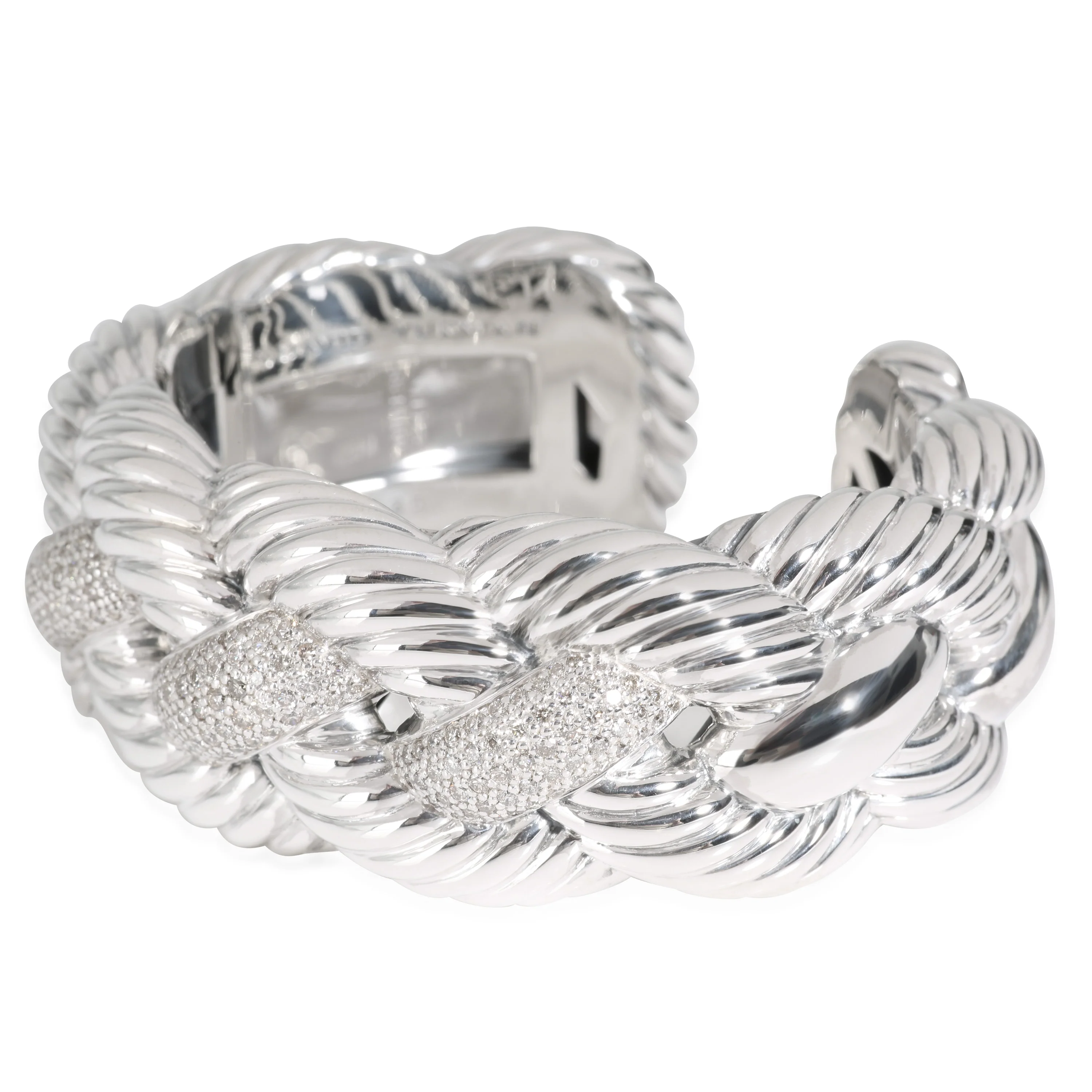 Woven Cable Cuff Bracelet With Diamonds in Sterling Silver 2.42 CTW - Image 2
