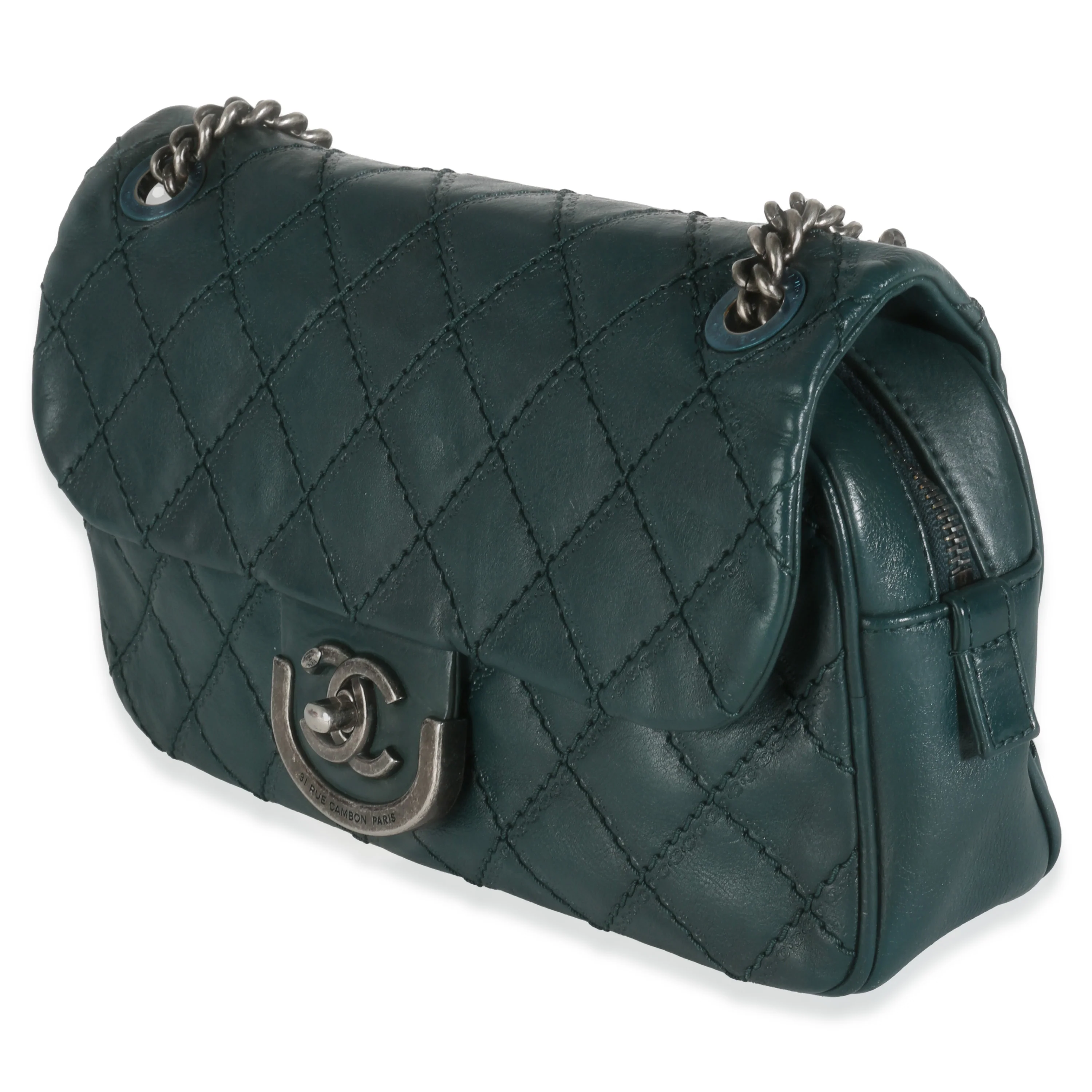 Dark Green Quilted Calfskin Paris Edinburgh Medium Coco Sporran Flap Bag - Image 2