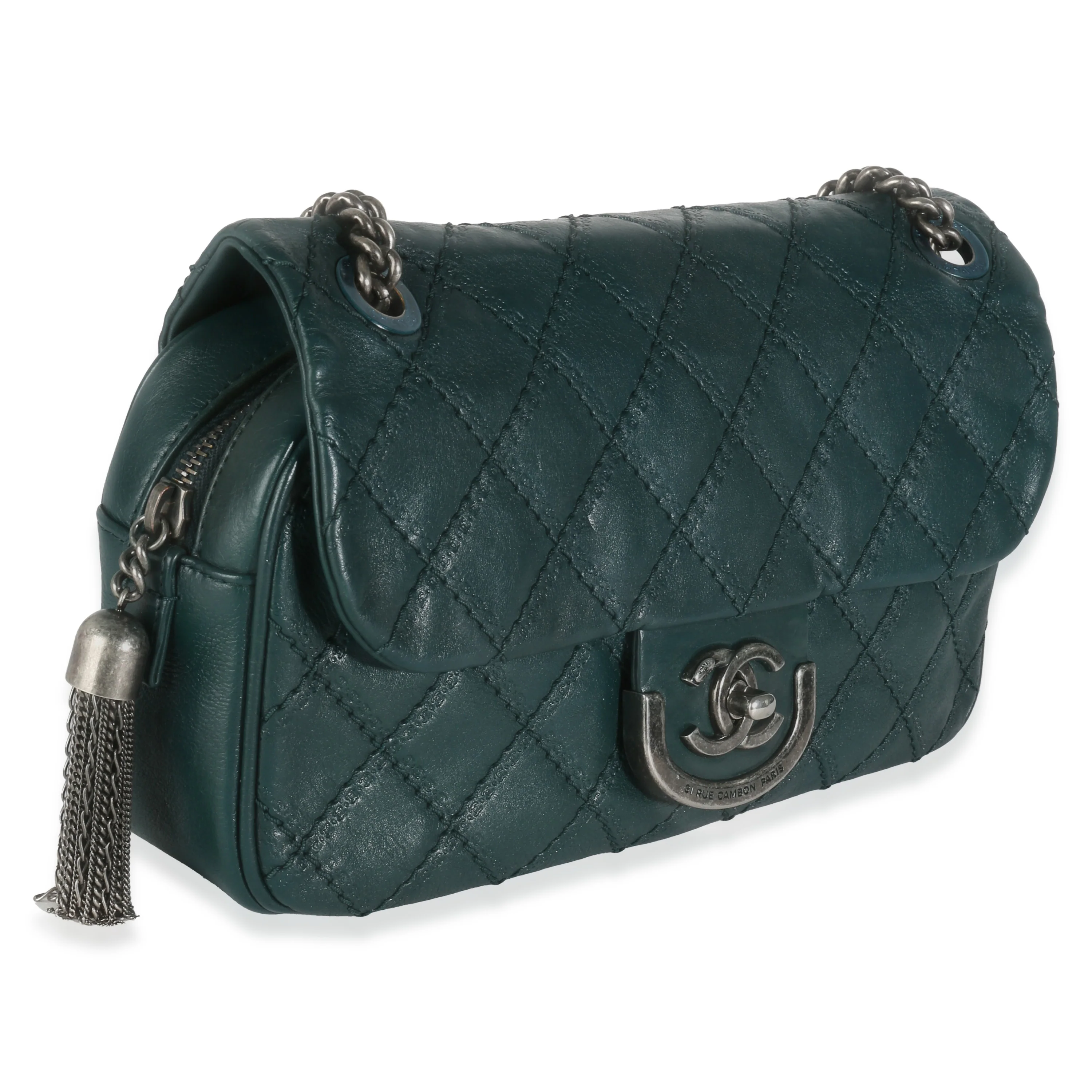 Dark Green Quilted Calfskin Paris Edinburgh Medium Coco Sporran Flap Bag - Image 3