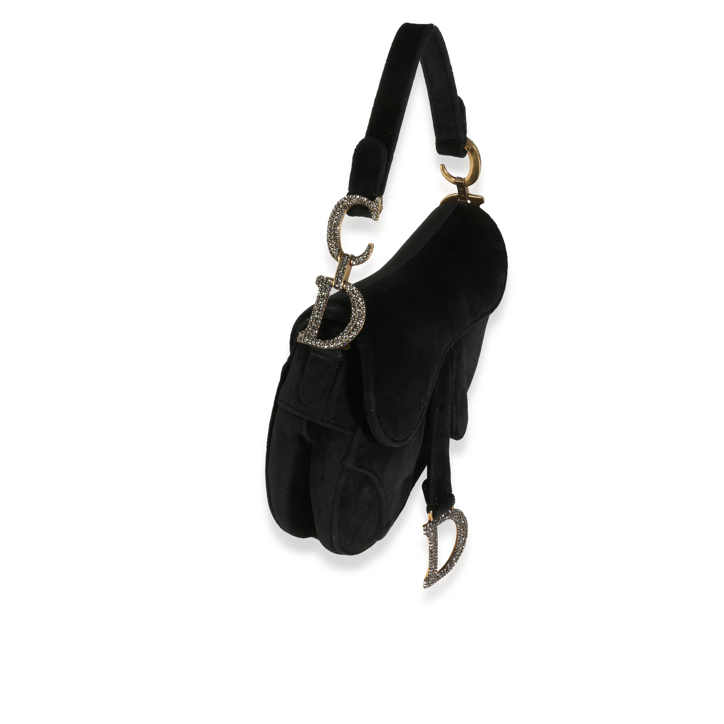 Black Velvet Crystal Mini Saddle Bag - Image 3