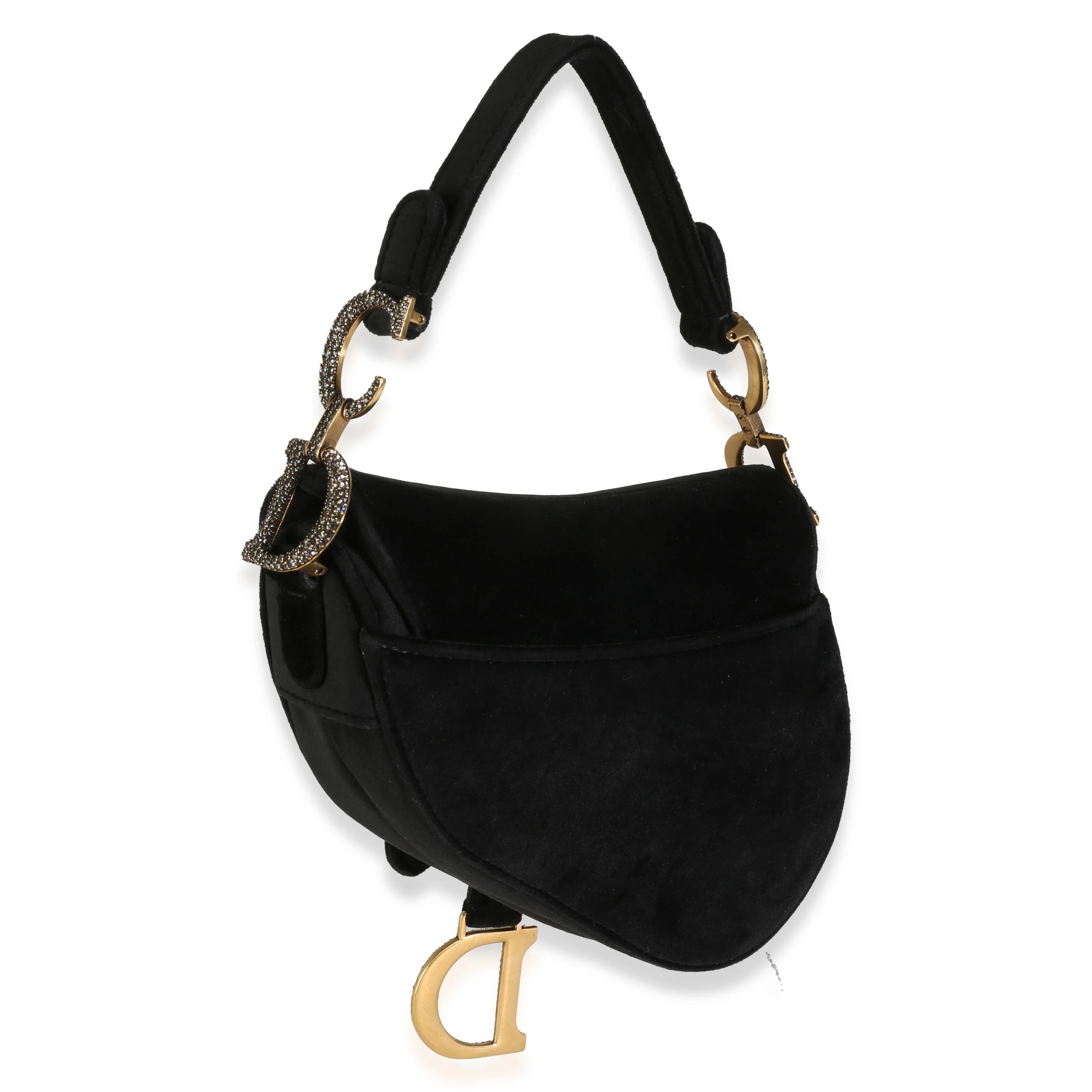 Black Velvet Crystal Mini Saddle Bag - Image 4