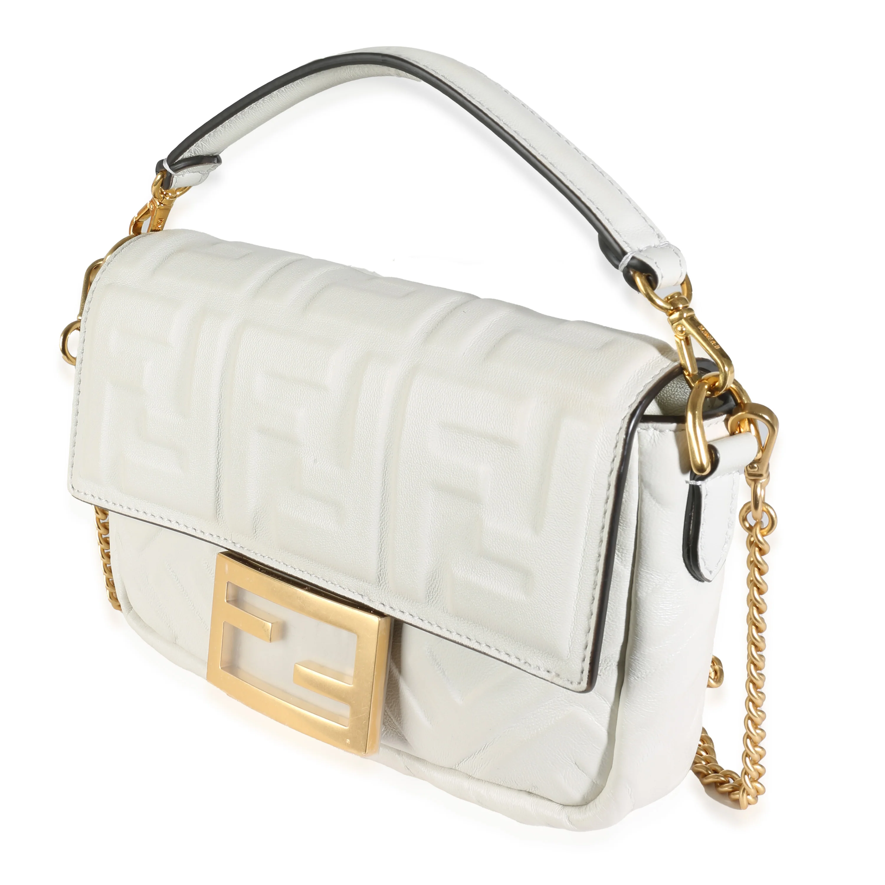 White Nappa FF 1974 Embossed Mini Baguette - Image 2
