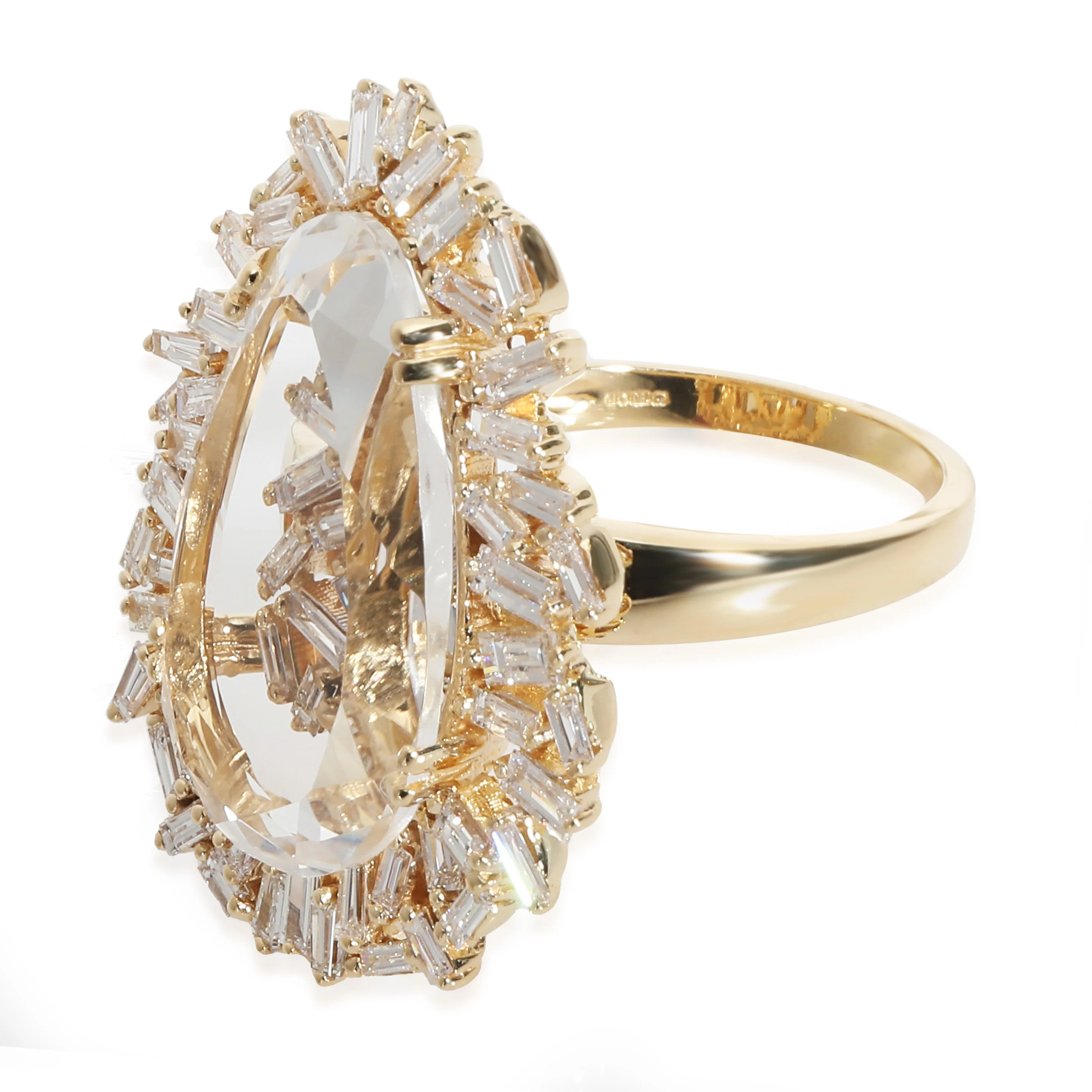 One Of A Kind Baguette Diamond & Crystal Ring in 18K Yellow Gold - Image 2