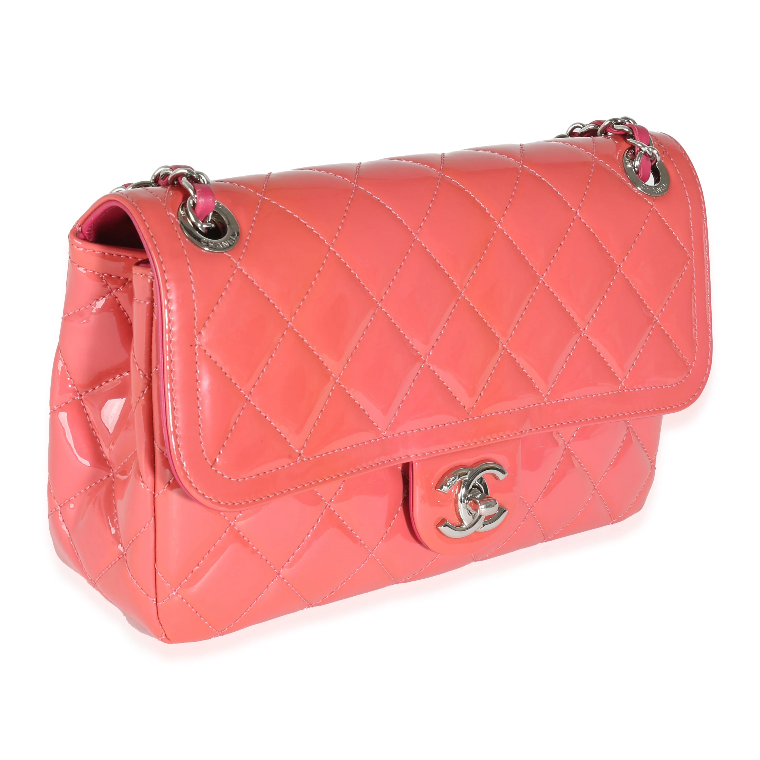 Pink Quilted Patent Medium Coco Shine Flap Bag - Image 3