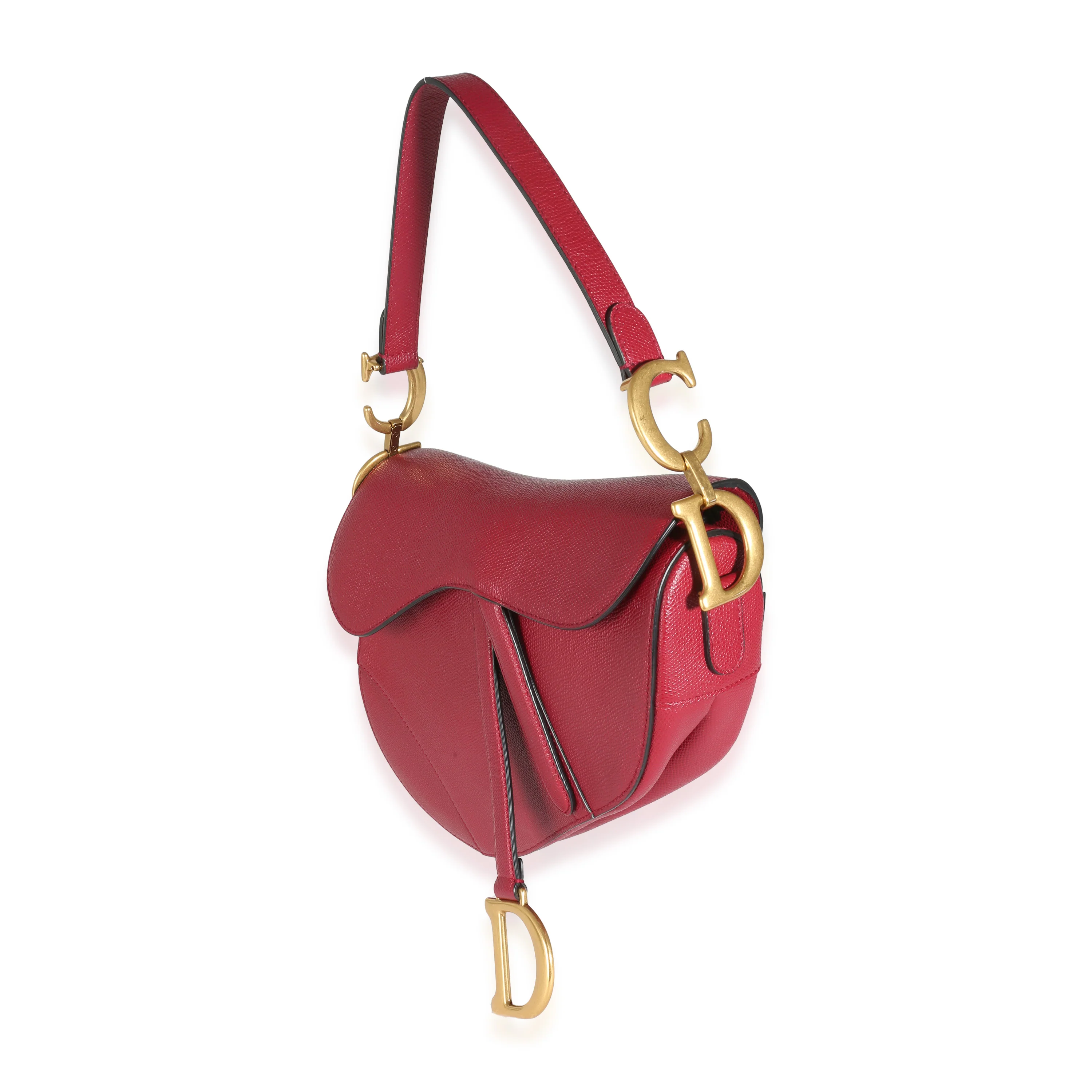 Red Grained Calfskin Medium Saddle Bag - Image 2