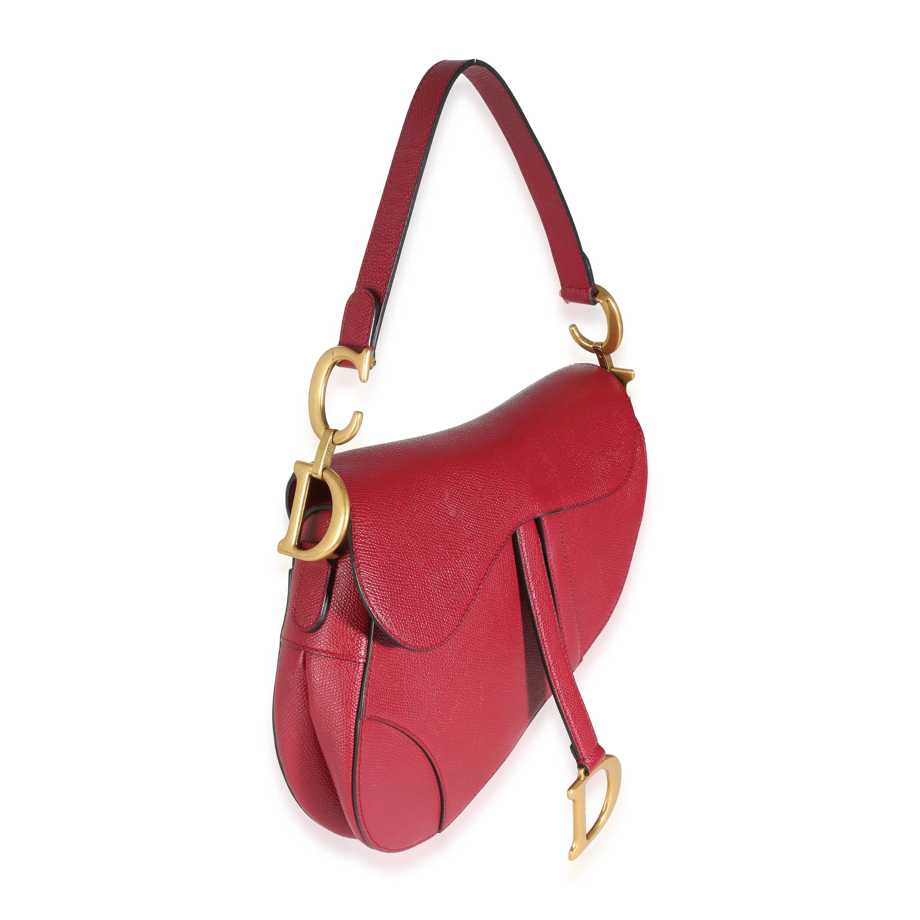Red Grained Calfskin Medium Saddle Bag - Image 3