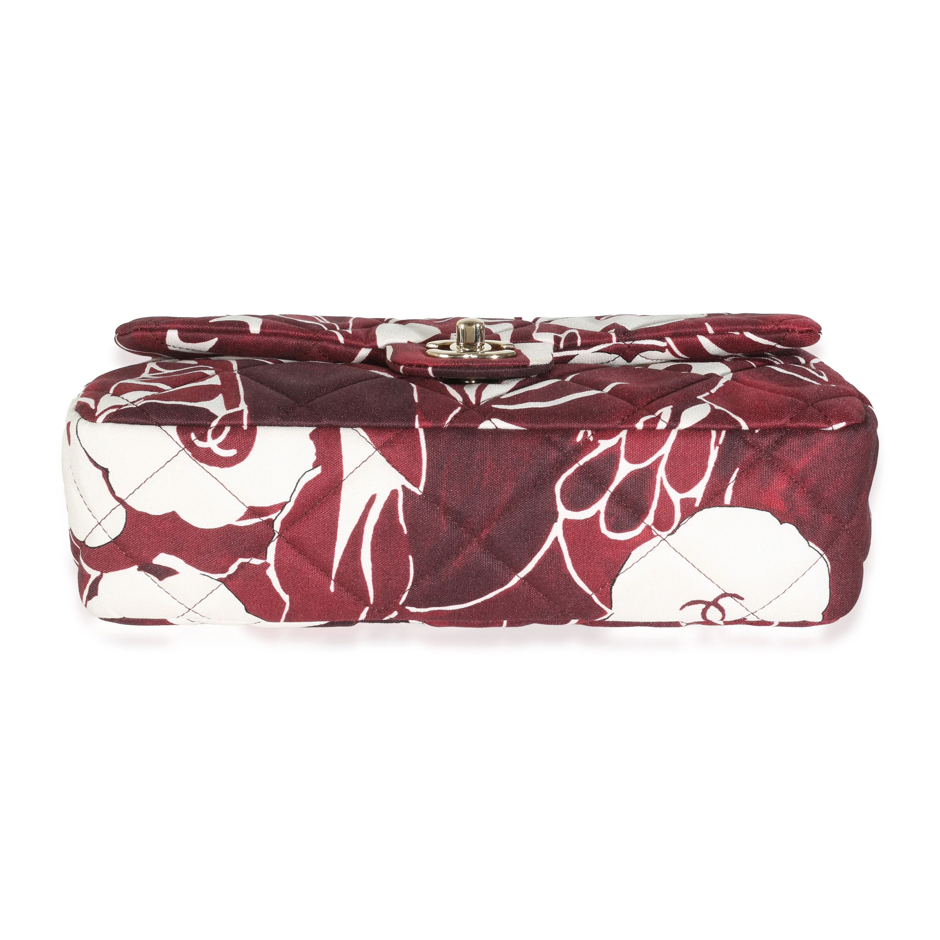 Burgundy White Floral Printed Silk CC Medium Single Flap Bag - Image 4