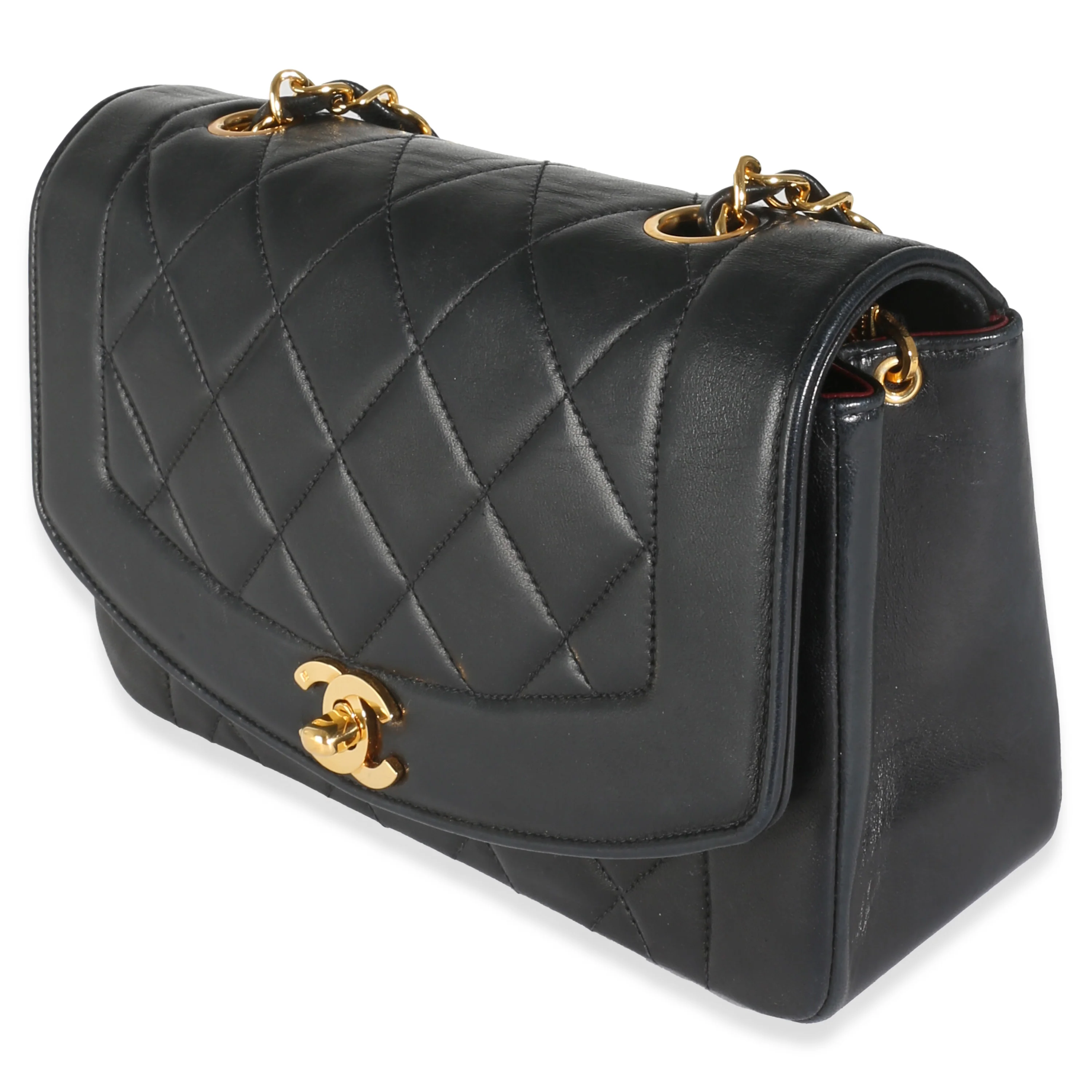 Vintage Black Quilted Lambskin Small Diana Flap Bag - Image 2