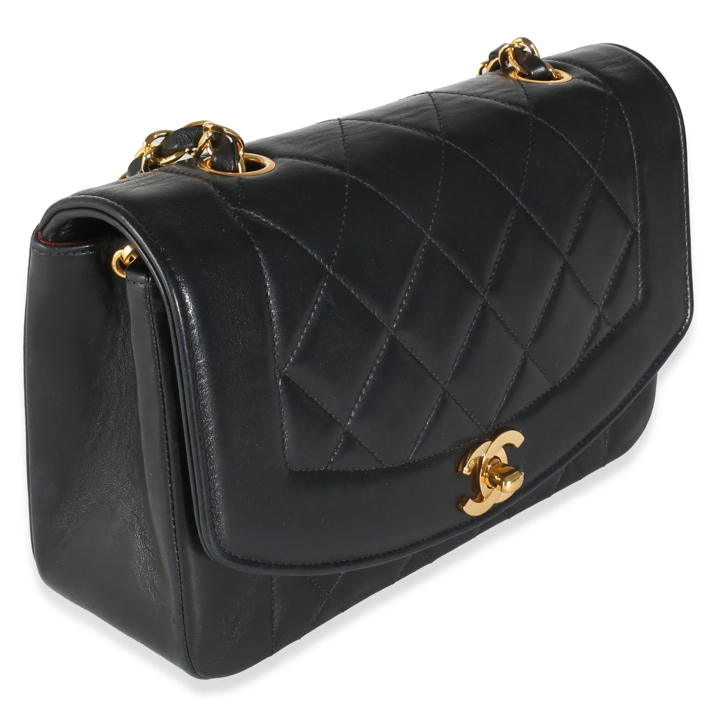 Vintage Black Quilted Lambskin Small Diana Flap Bag - Image 3