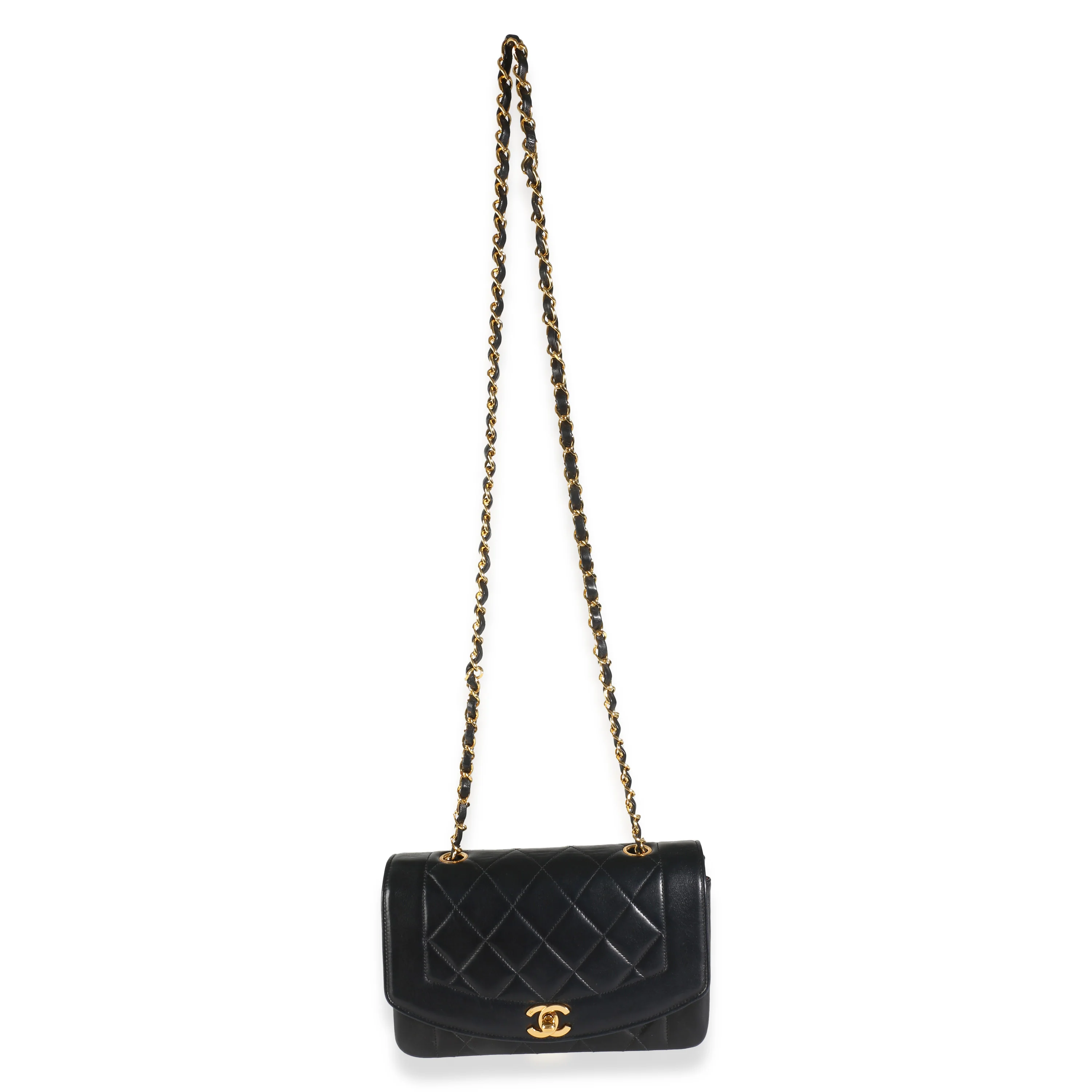 Vintage Black Quilted Lambskin Small Diana Flap Bag - Image 8