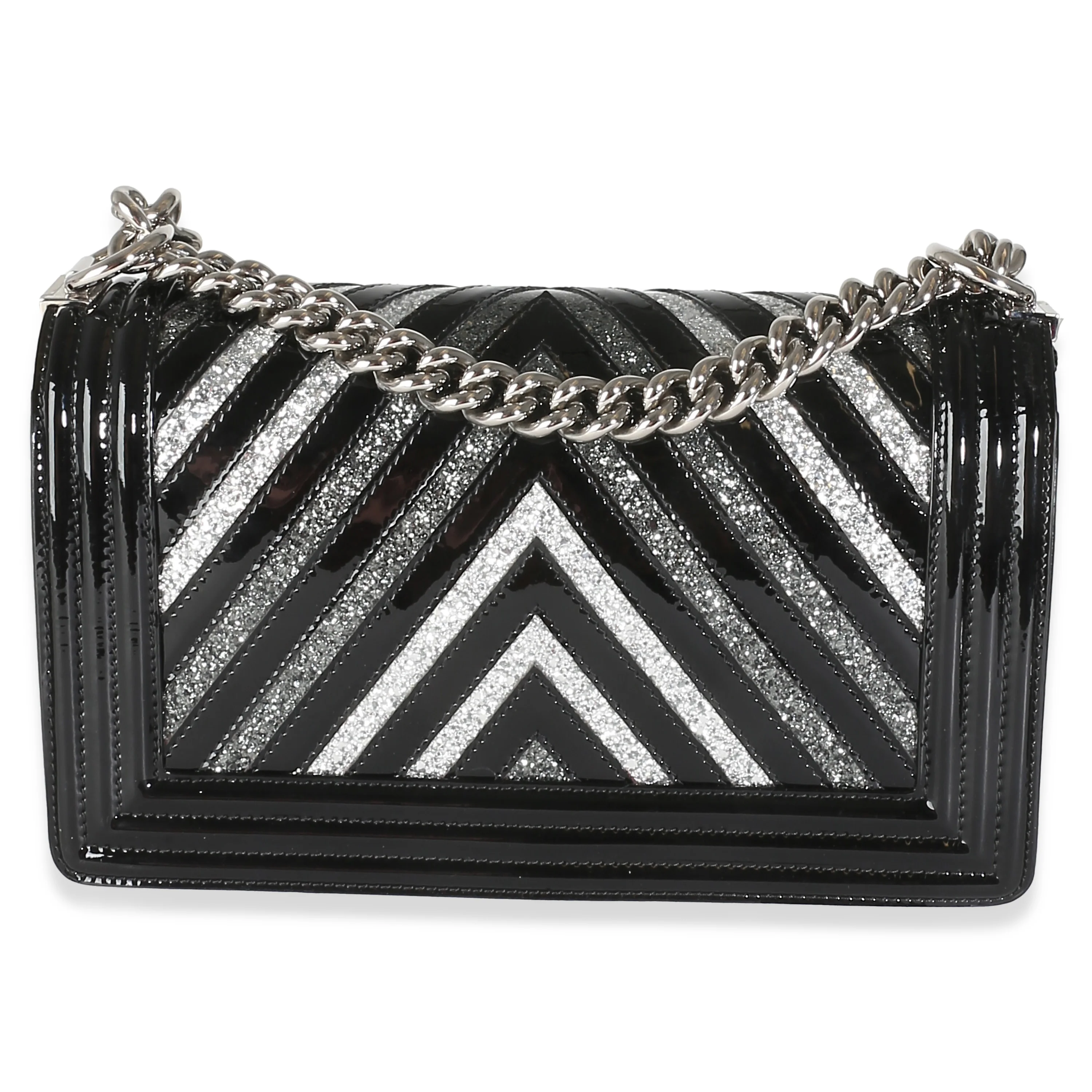 Black Patent Chevron Glitter PVC Old Medium Boy Bag - Image 4