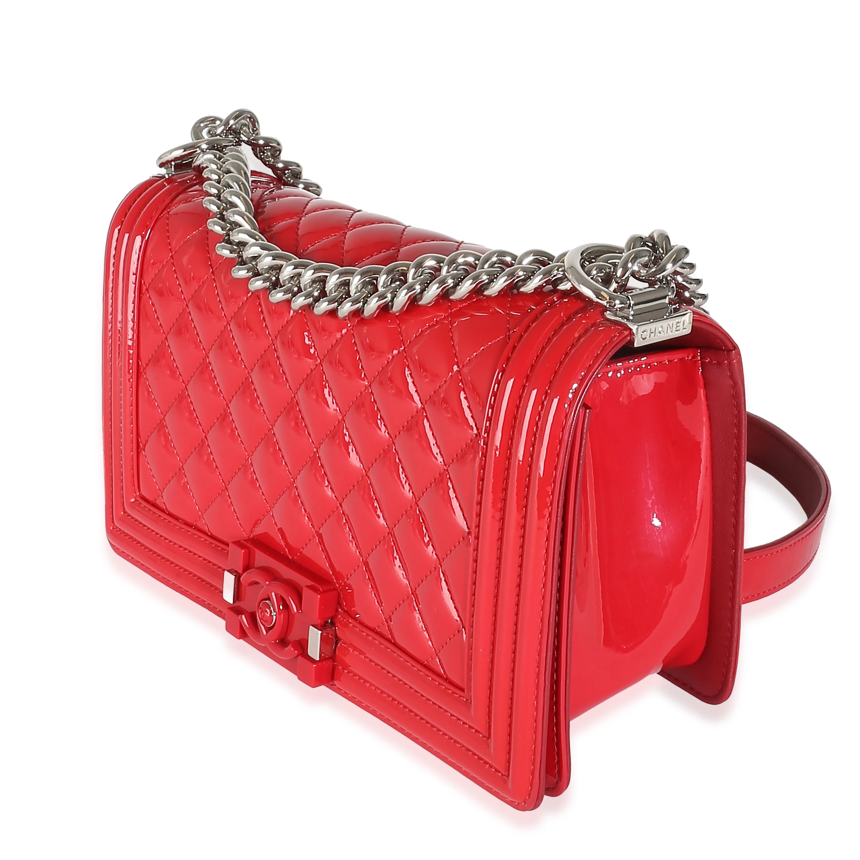 Red Quilted Patent Plexi Glass Old Medium Boy Bag - Image 2
