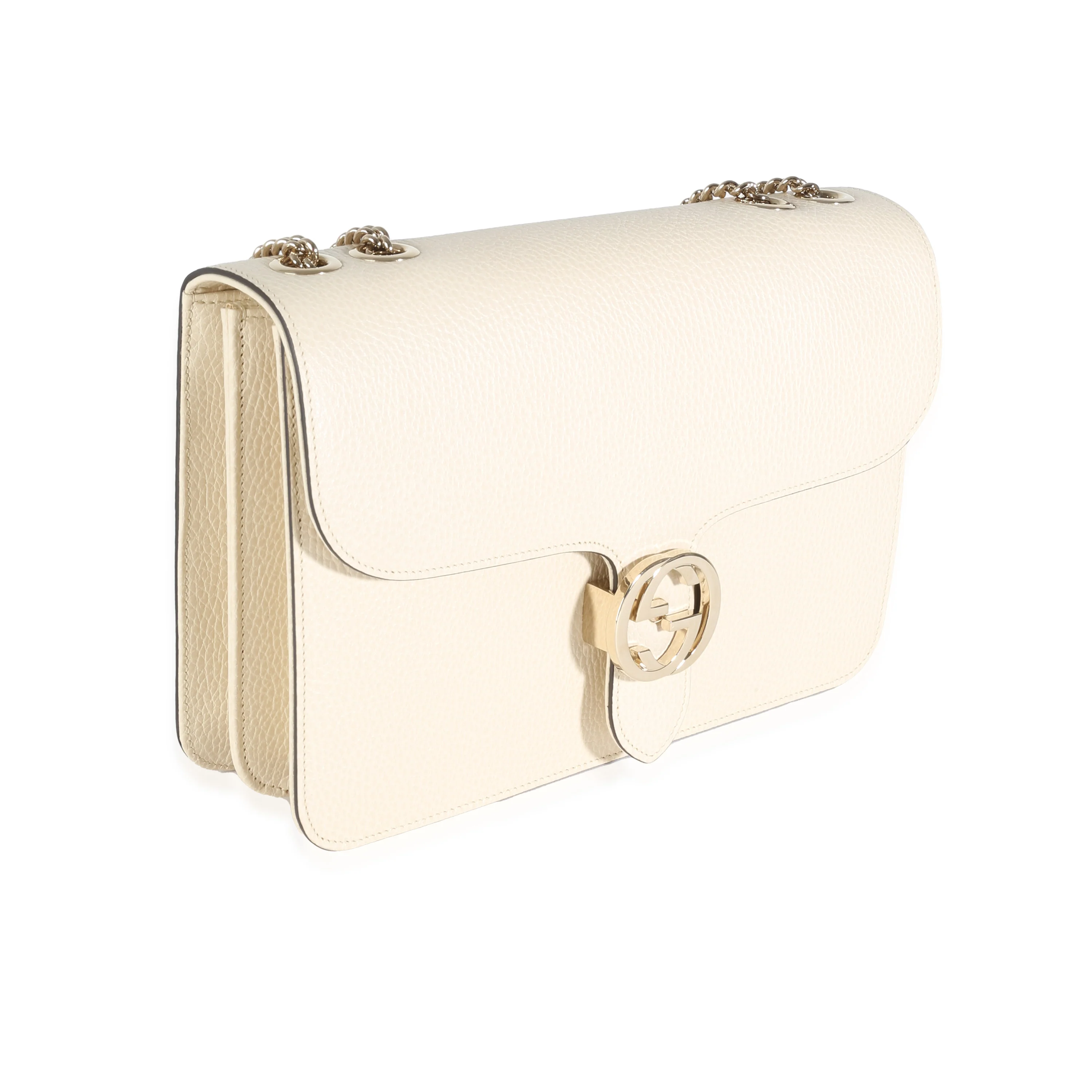 White Dollar Calfskin Medium Interlocking G Flap Bag - Image 3