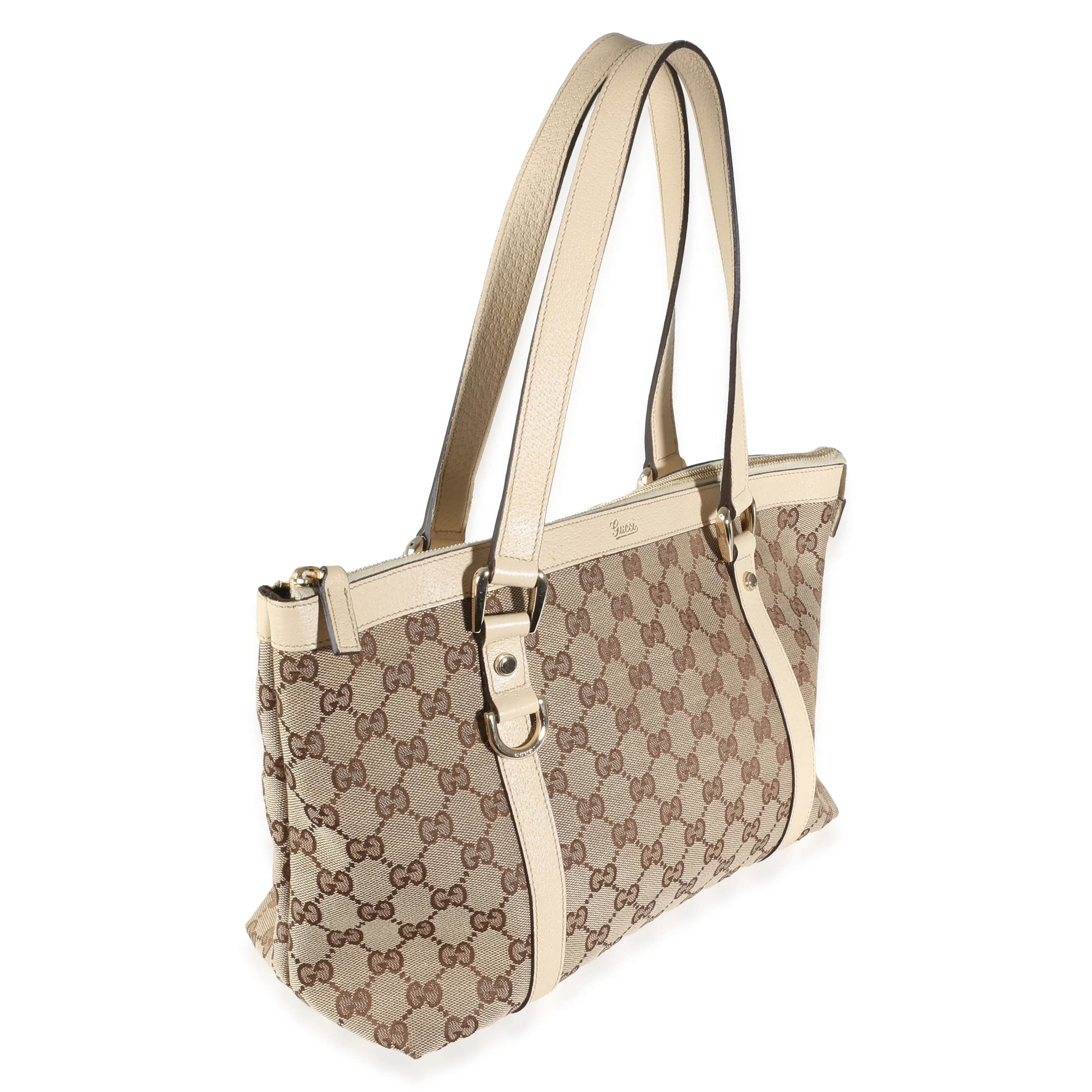 White Beige GG Canvas Abbey Tote - Image 3