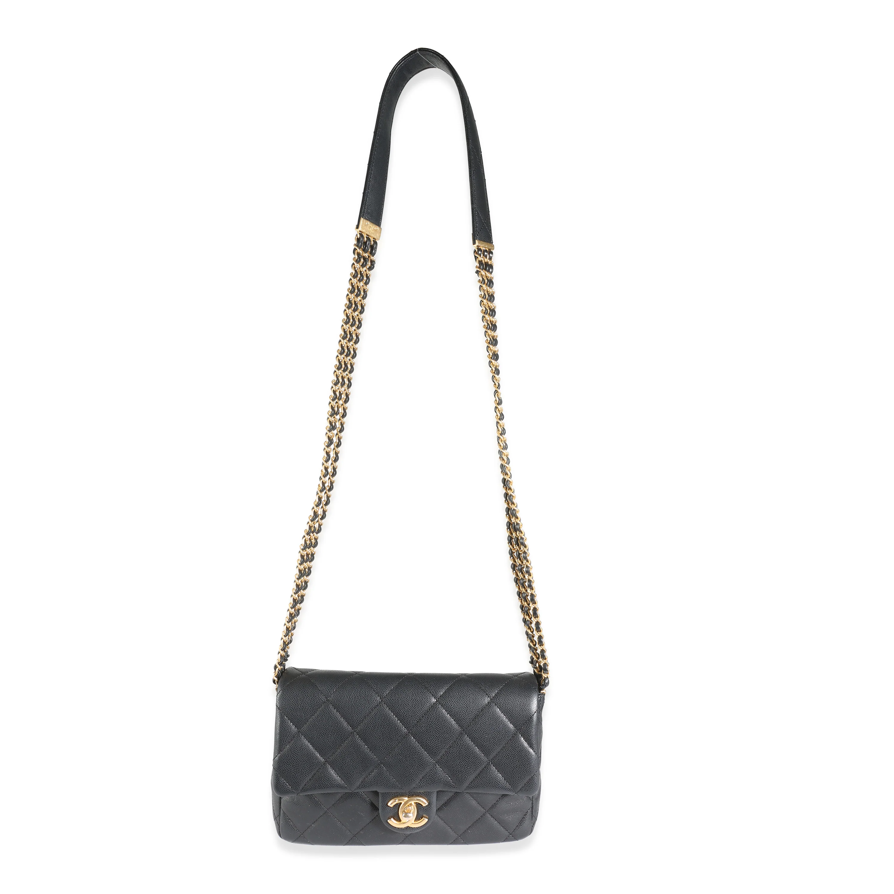 Black Quilted Caviar Multi Chain Messenger Flap Bag - Image 8
