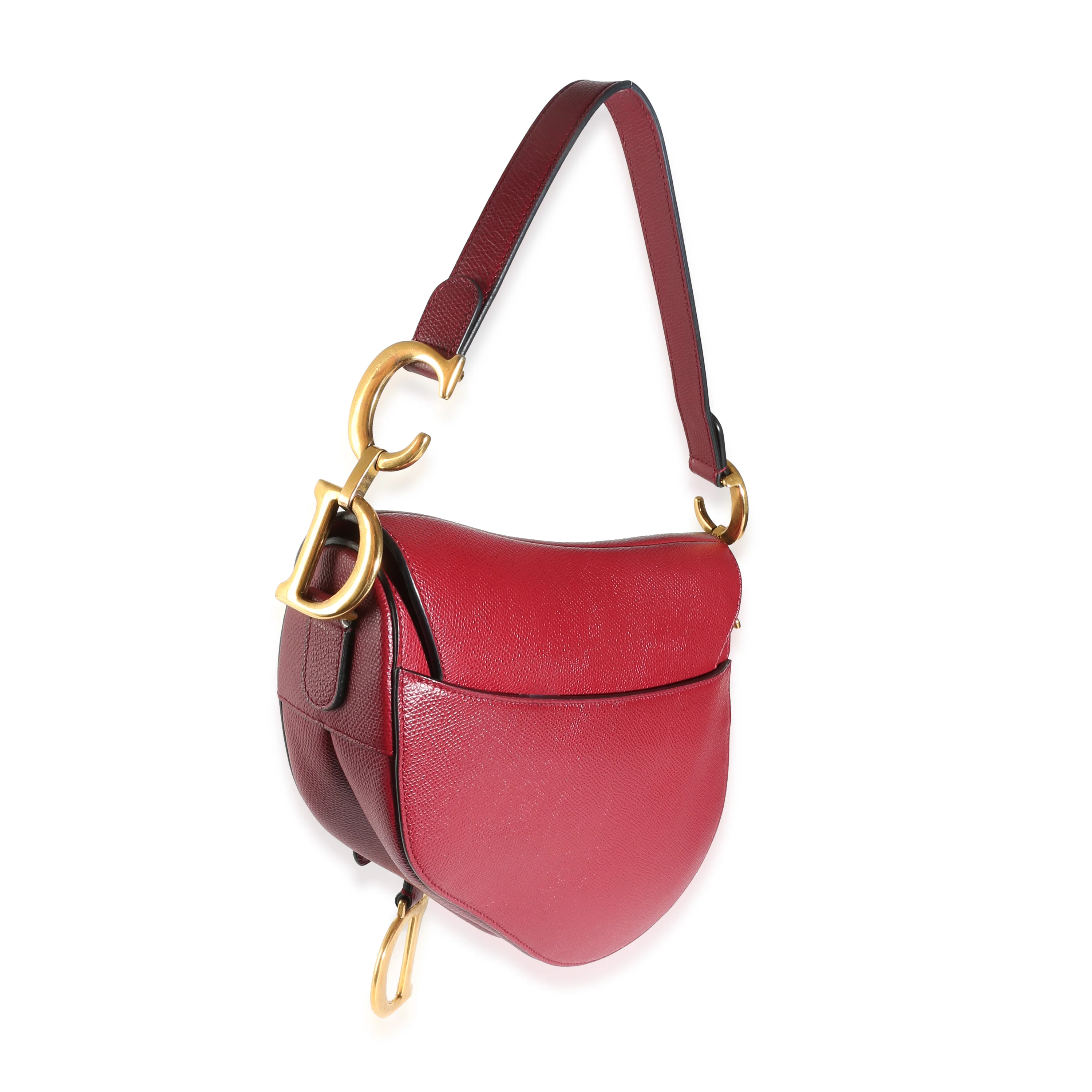 Red Grained Calfskin Medium Saddle Bag - Image 3