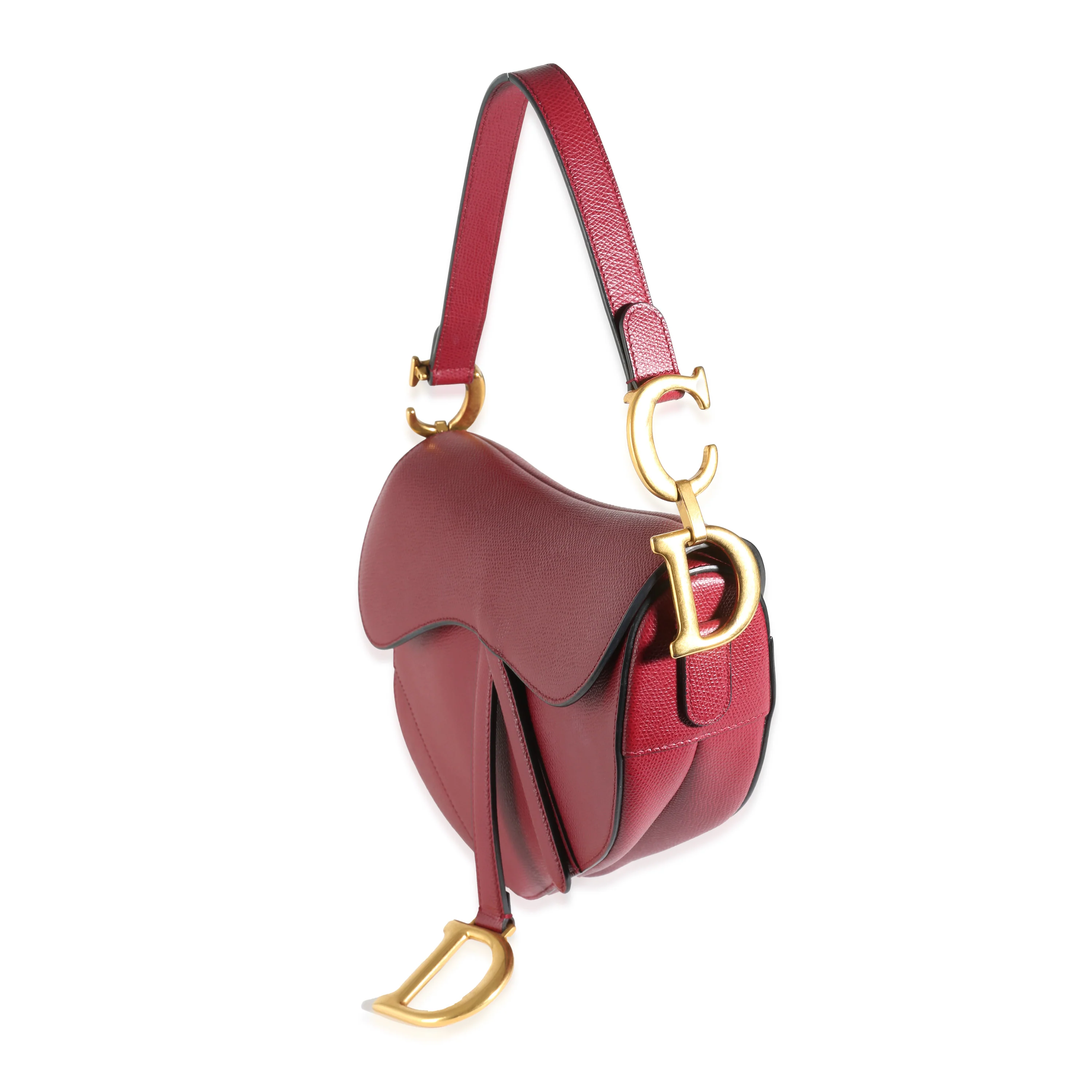 Red Grained Calfskin Medium Saddle Bag - Image 5