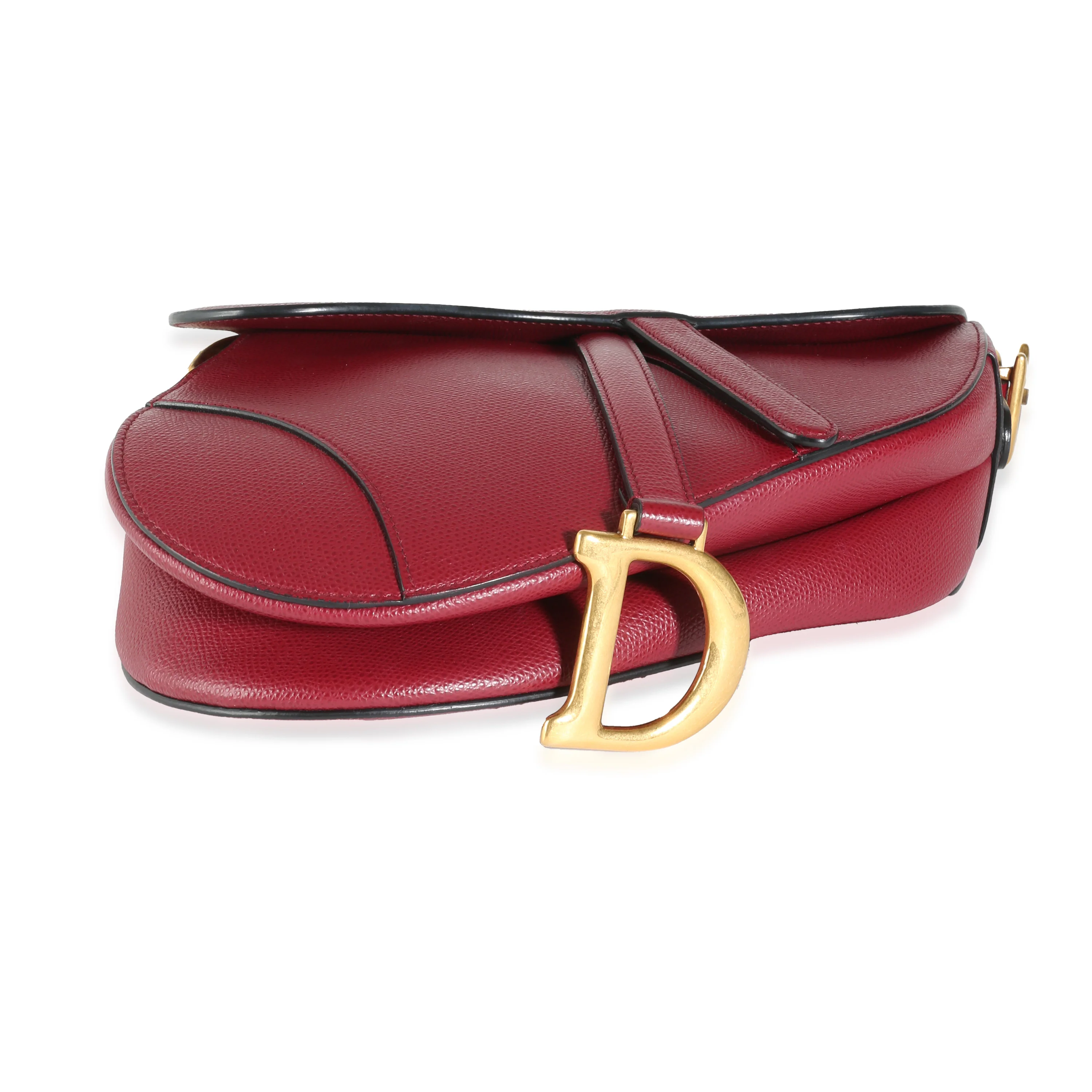 Red Grained Calfskin Medium Saddle Bag - Image 6
