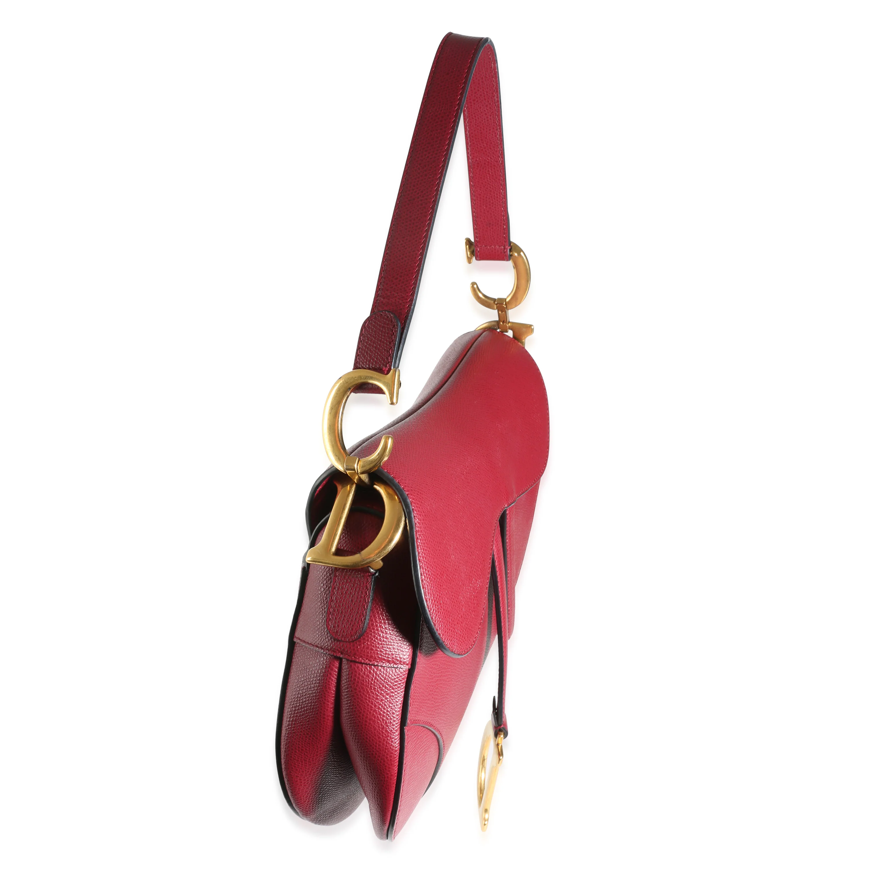 Red Grained Calfskin Medium Saddle Bag - Image 7