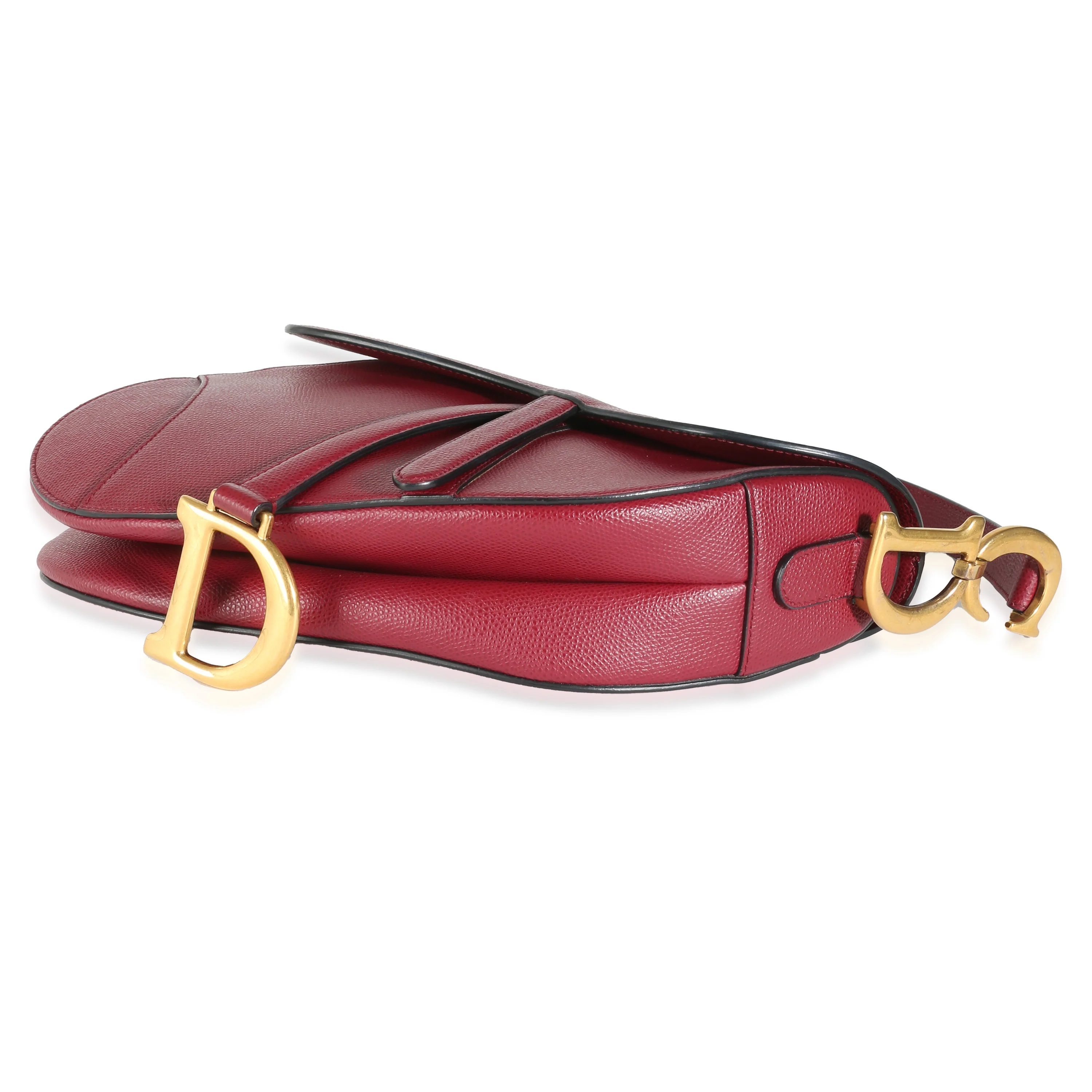 Red Grained Calfskin Medium Saddle Bag - Image 8