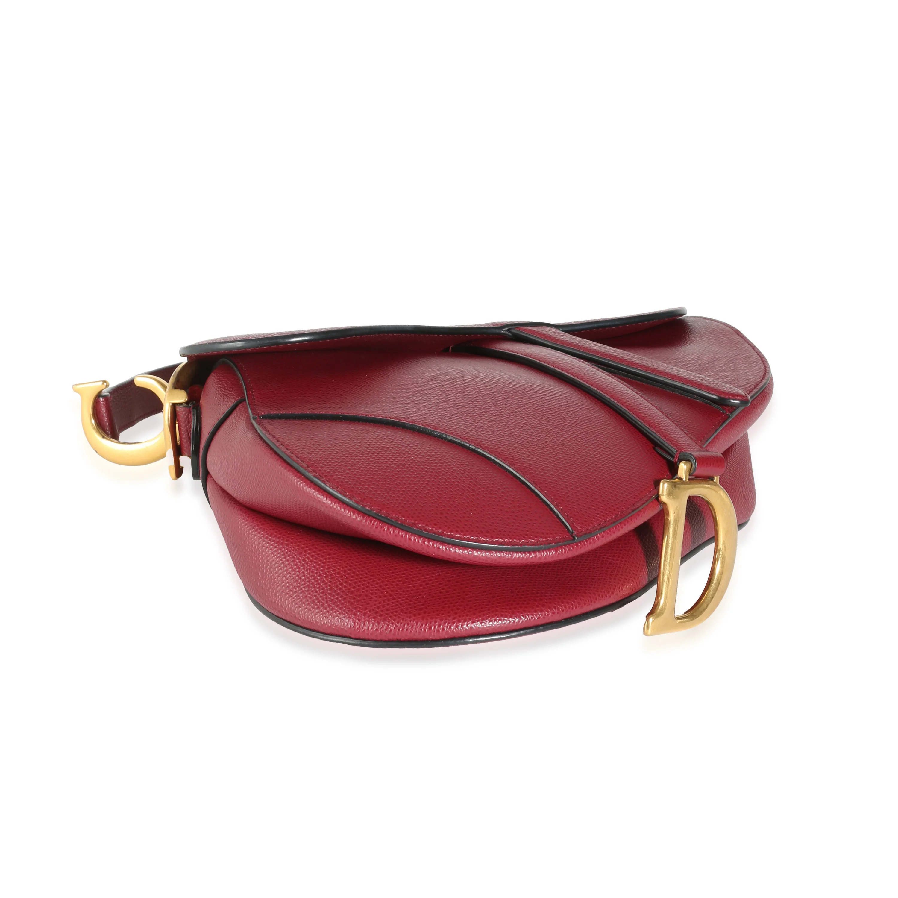 Red Grained Calfskin Medium Saddle Bag - Image 9