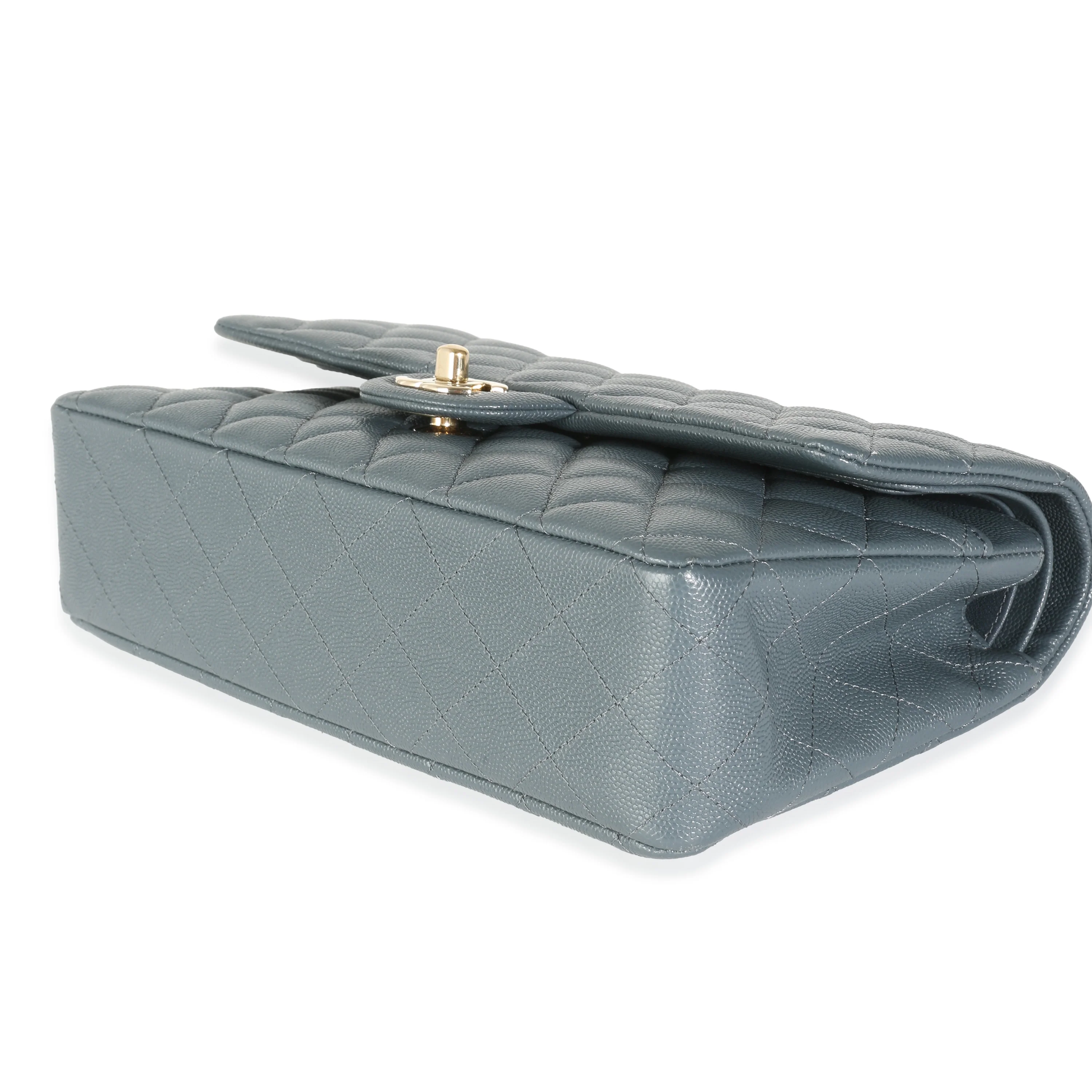 18B Grey Quilted Caviar Medium Classic Double Flap Handbag - Image 5