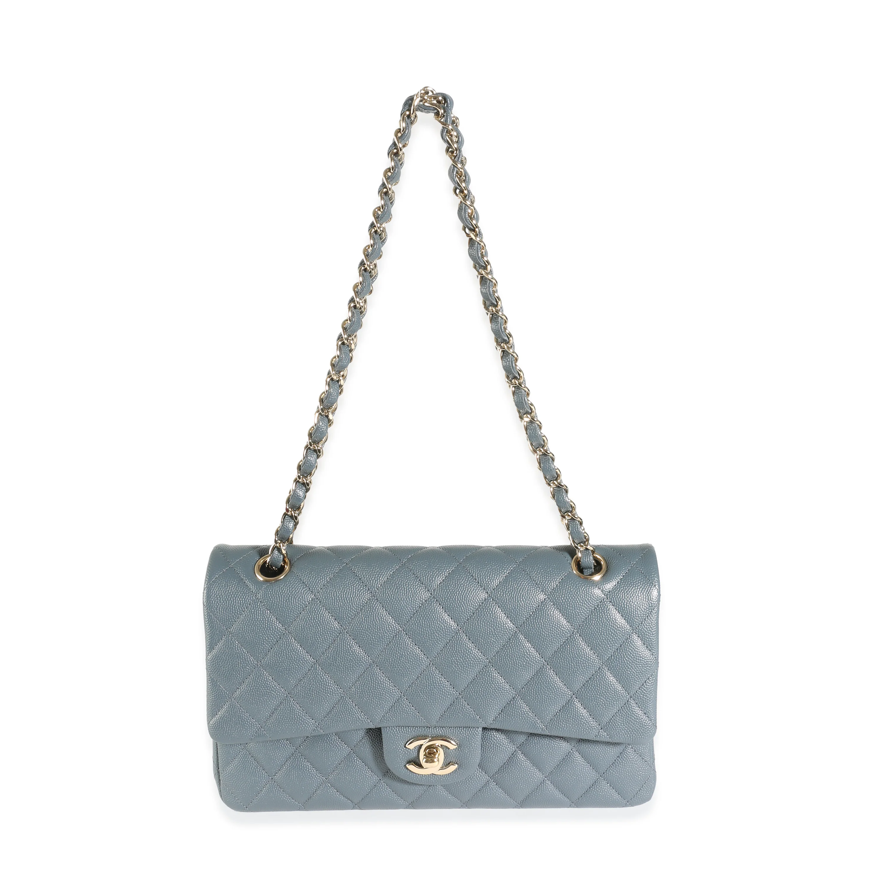 18B Grey Quilted Caviar Medium Classic Double Flap Handbag - Image 6