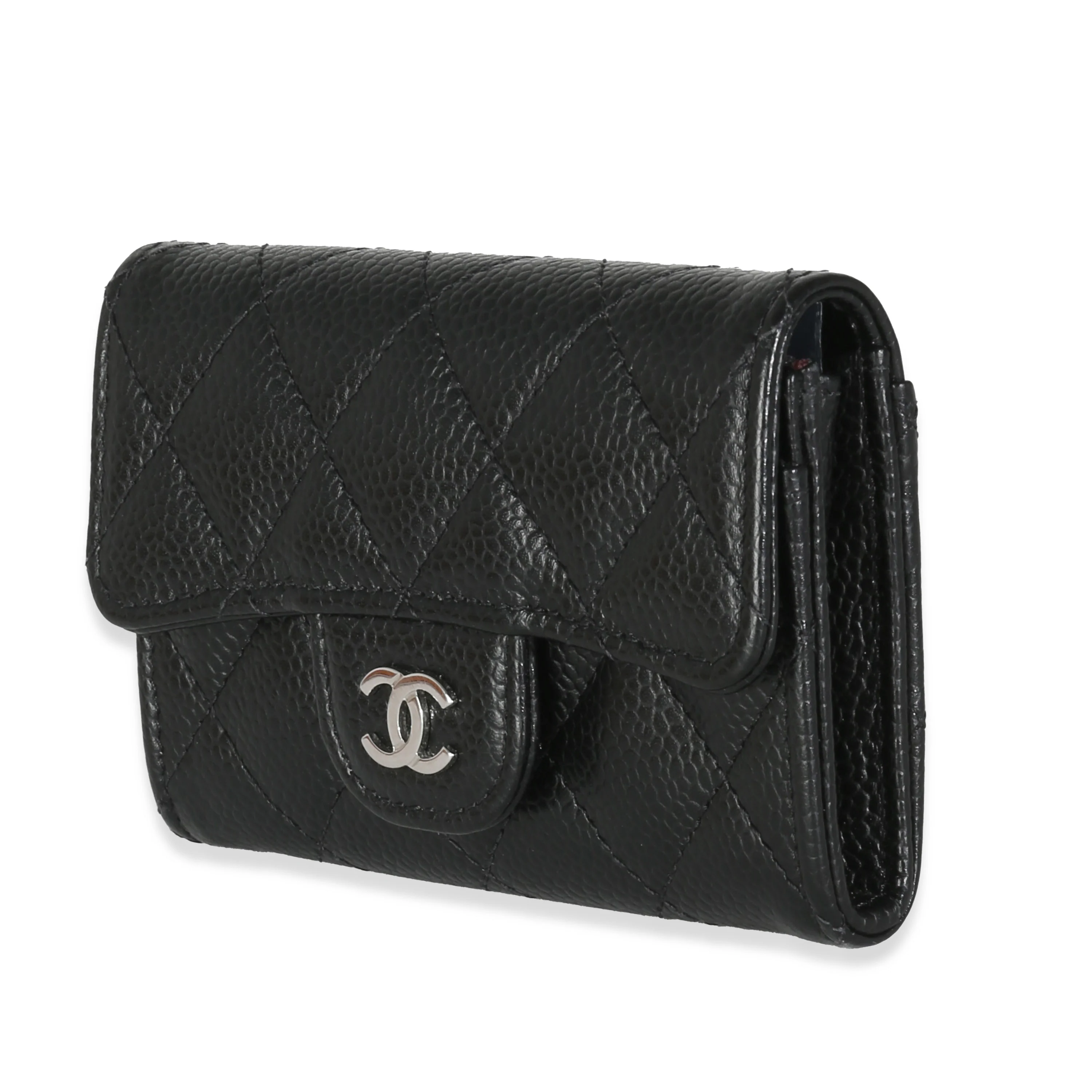 Black Quilted Caviar Flap Card Holder - Image 2