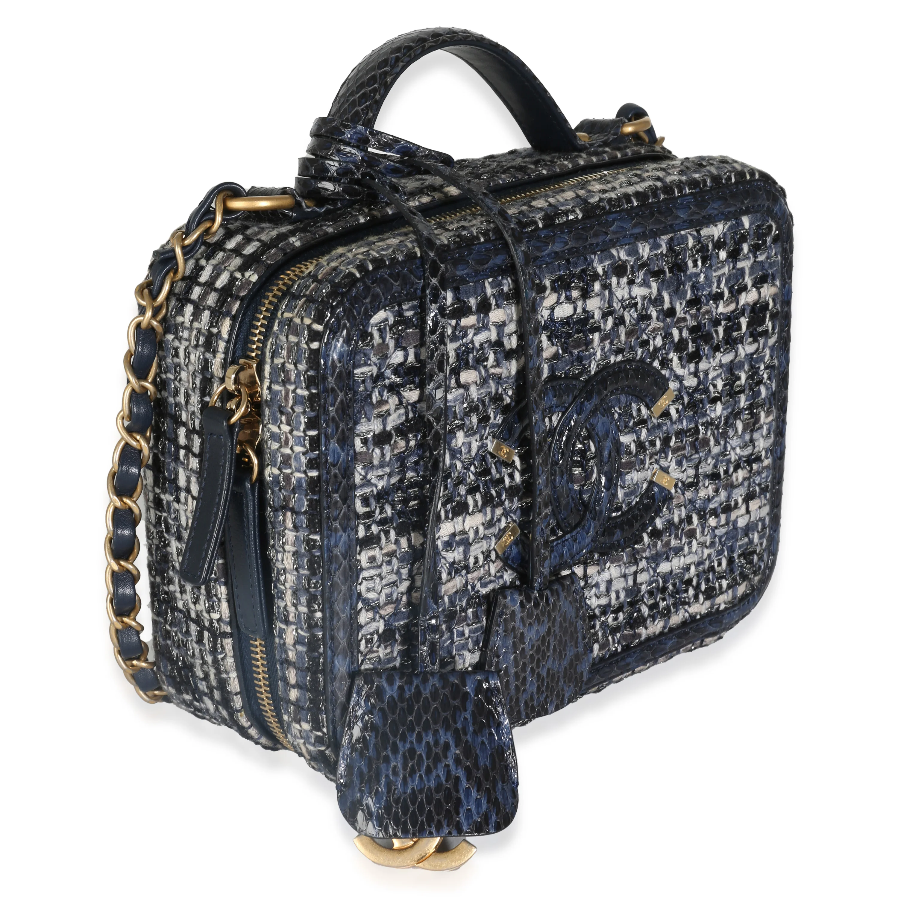 Navy Tweed Python Medium Filigree Vanity Case - Image 3