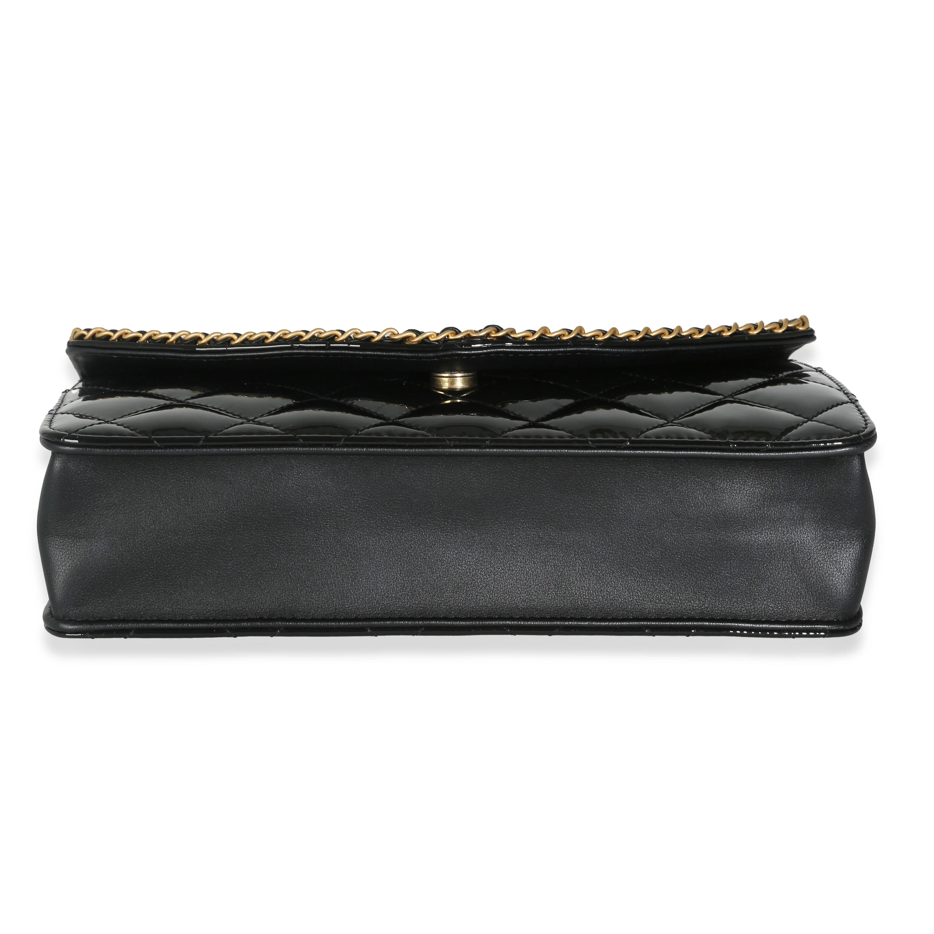 24A Black Quilted Patent Chain Around Heart Flap Bag - Image 5