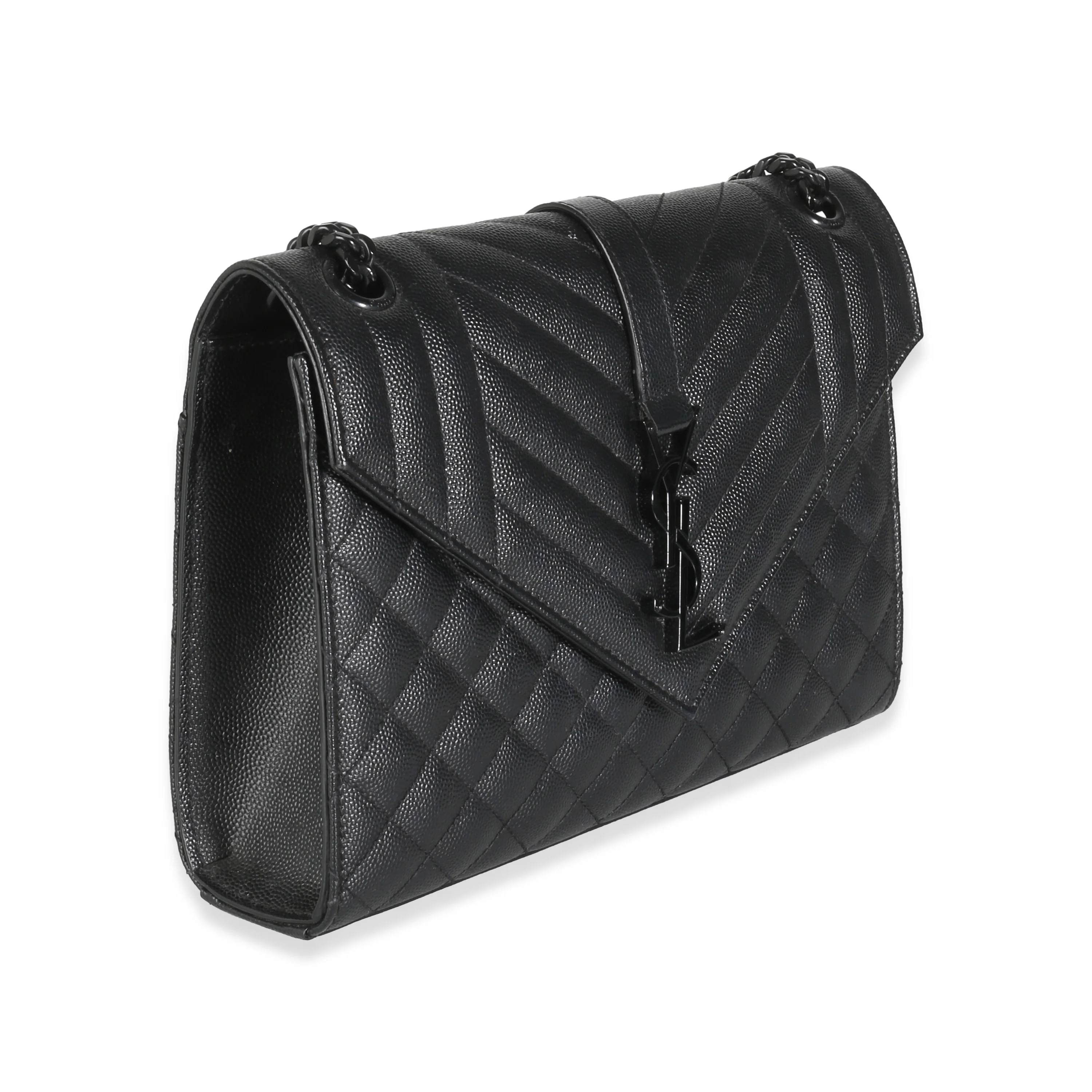 Black Grain De Poudre Mixed Matelasse Triquilt Medium Envelope Bag - Image 3